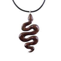 Hand Carved Wooden Snake Pendant, Snake Necklace, Wood Reptile Pendant, Totem Spirit Animal Serpent Jewelry Gift for Him Her