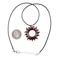 Hand Carved Sun Wooden Necklace, Celestial Sunburst Pendant, Solar Eclipse Wood Jewelry