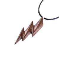 Lighting Bolt Necklace, Hand Carved Wooden Lightning Strike Pendant, Handmade Storm Wood Jewelry Gift for Her Him