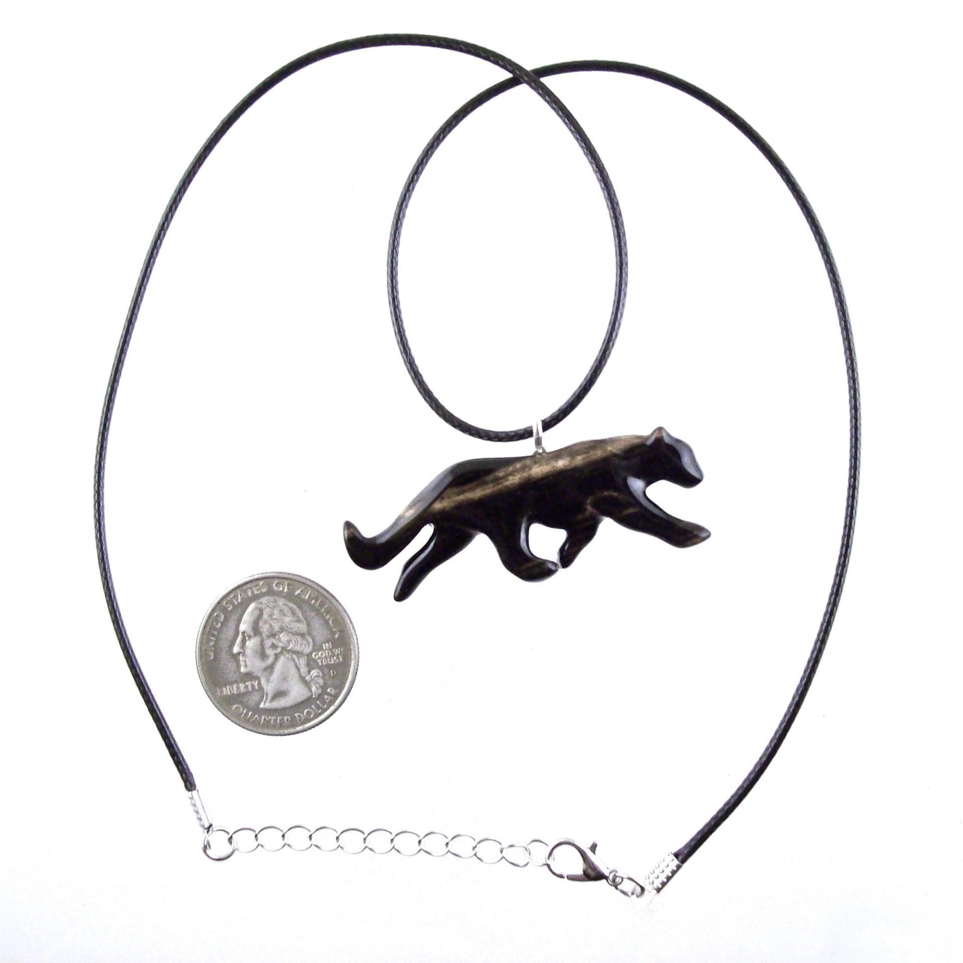 Panther Necklace, Hand Carved Wooden Panther Pendant, Jaguar Necklace, Totem Spirit Animal Wood Jewelry
