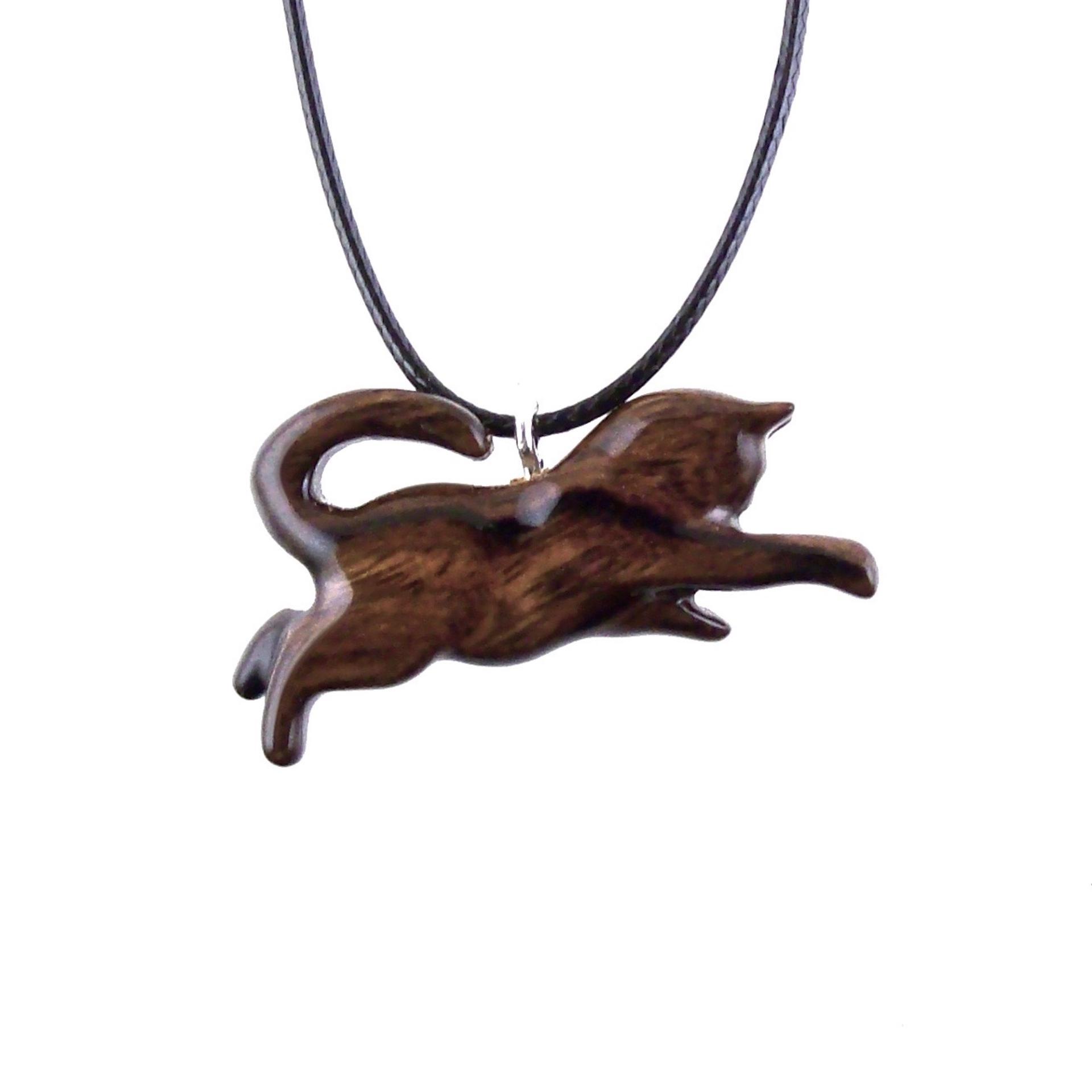 Hand Carved Kitten Necklace, Wooden Cat Pendant for Men Women, Wood Animal Pet Pendant, Cat Lover Gift
