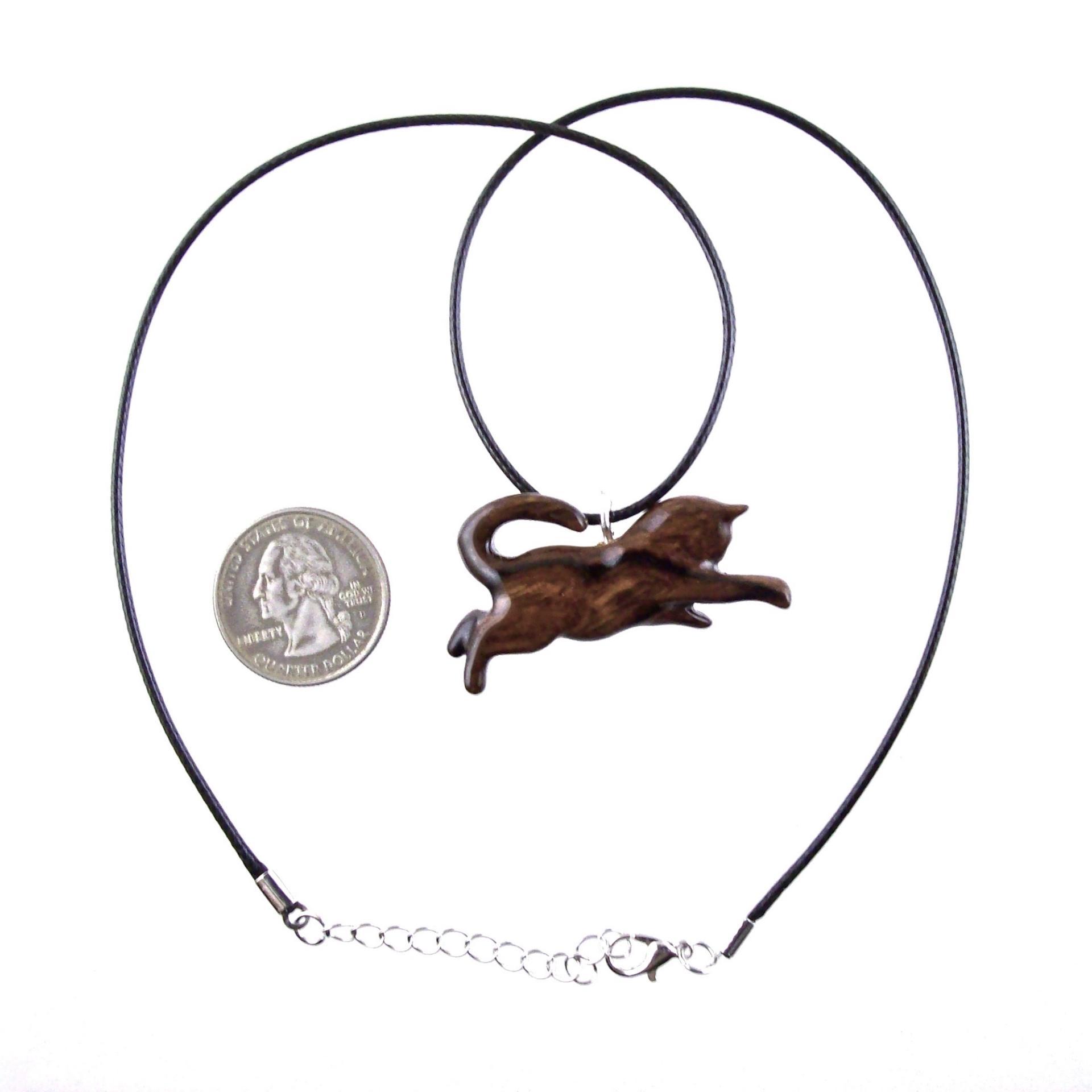 Hand Carved Kitten Necklace, Wooden Cat Pendant for Men Women, Wood Animal Pet Pendant, Cat Lover Gift