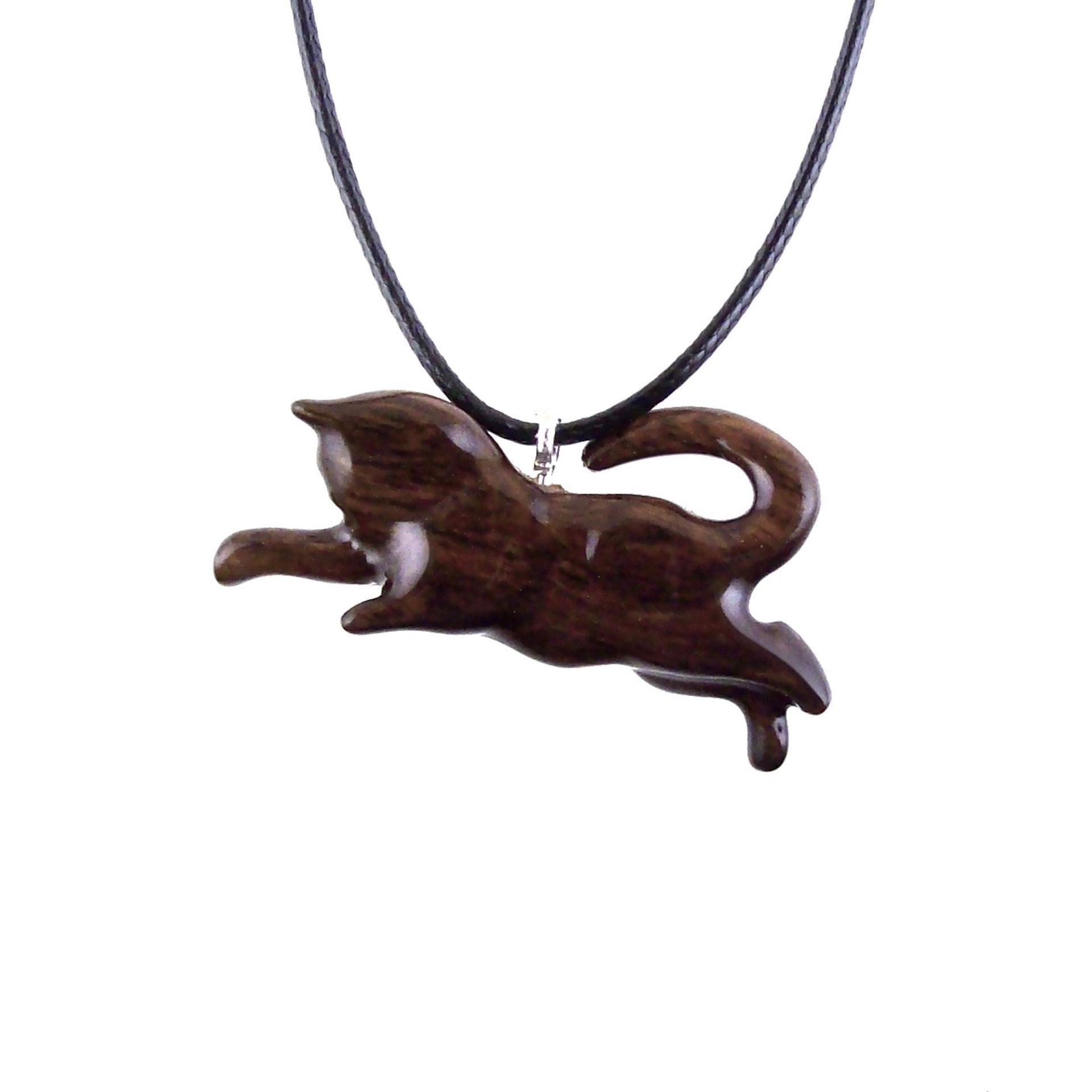 Hand Carved Kitten Necklace, Wooden Cat Pendant for Men Women, Wood Animal Pet Pendant, Cat Lover Gift