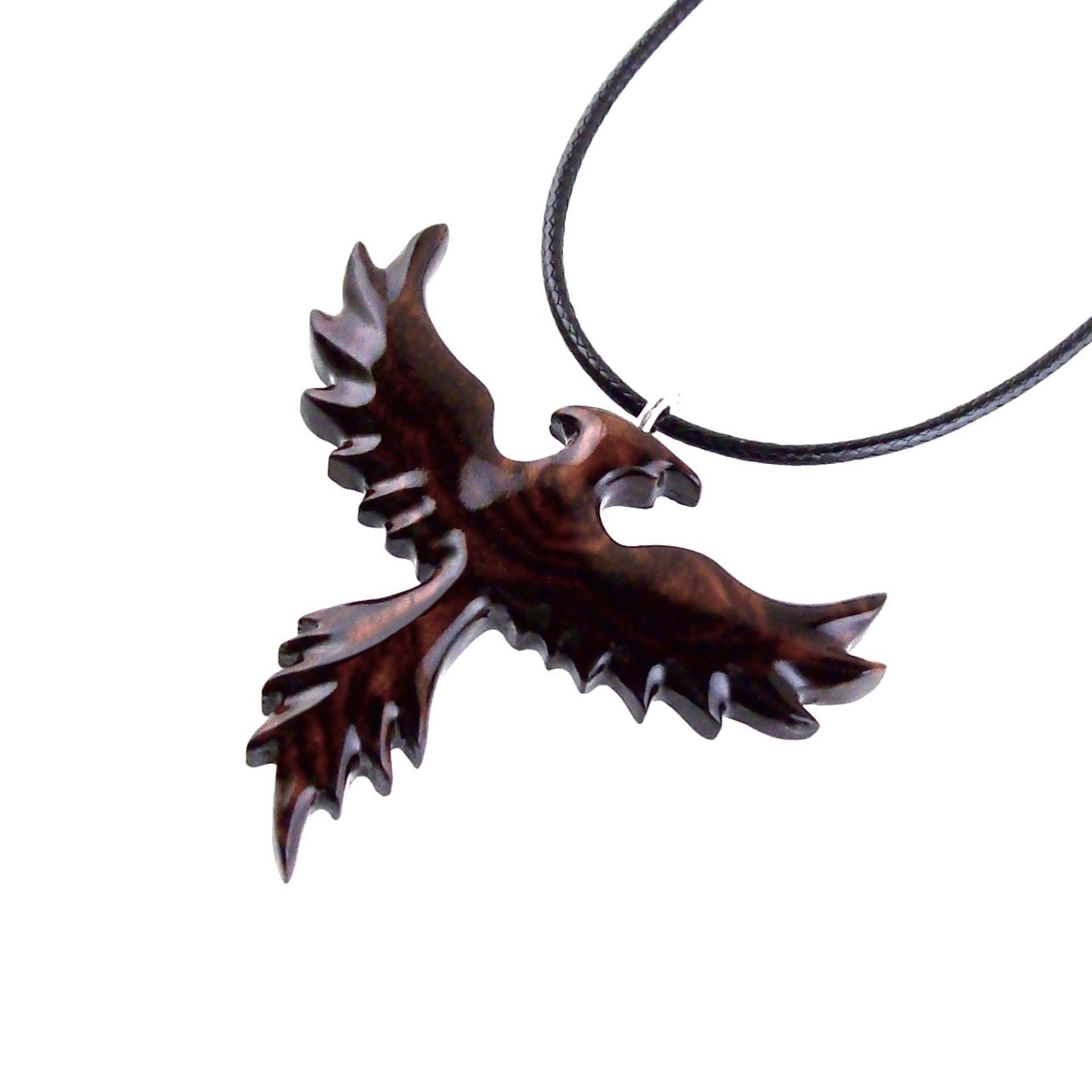 Hand Carved Phoenix Necklace, Wooden Rising Phoenix Pendant for Men or Women, Wood Firebird Necklace, Fantasy Inspirational Jewelry