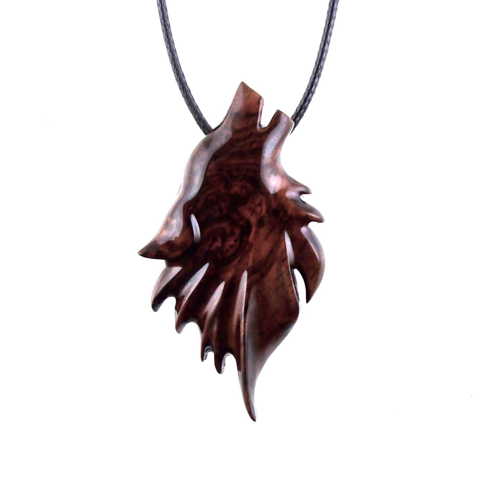 Carved Wolf Pendant, Wooden Wolf Necklace, Spirit Animal Totem, Handmade Wood Jewelry for Men or Women, One of a Kind Gift