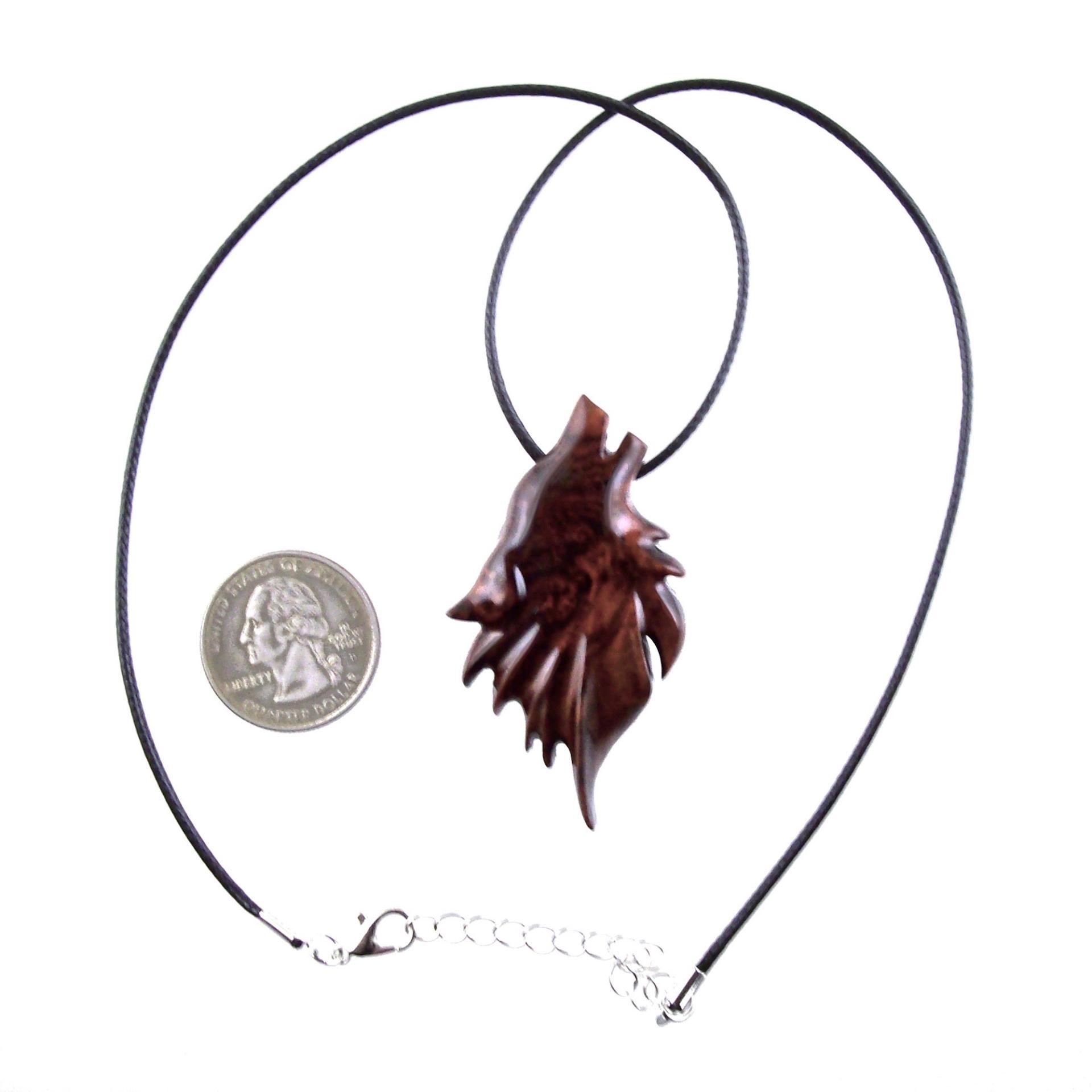 Carved Wolf Pendant, Wooden Wolf Necklace, Spirit Animal Totem, Handmade Wood Jewelry for Men or Women, One of a Kind Gift