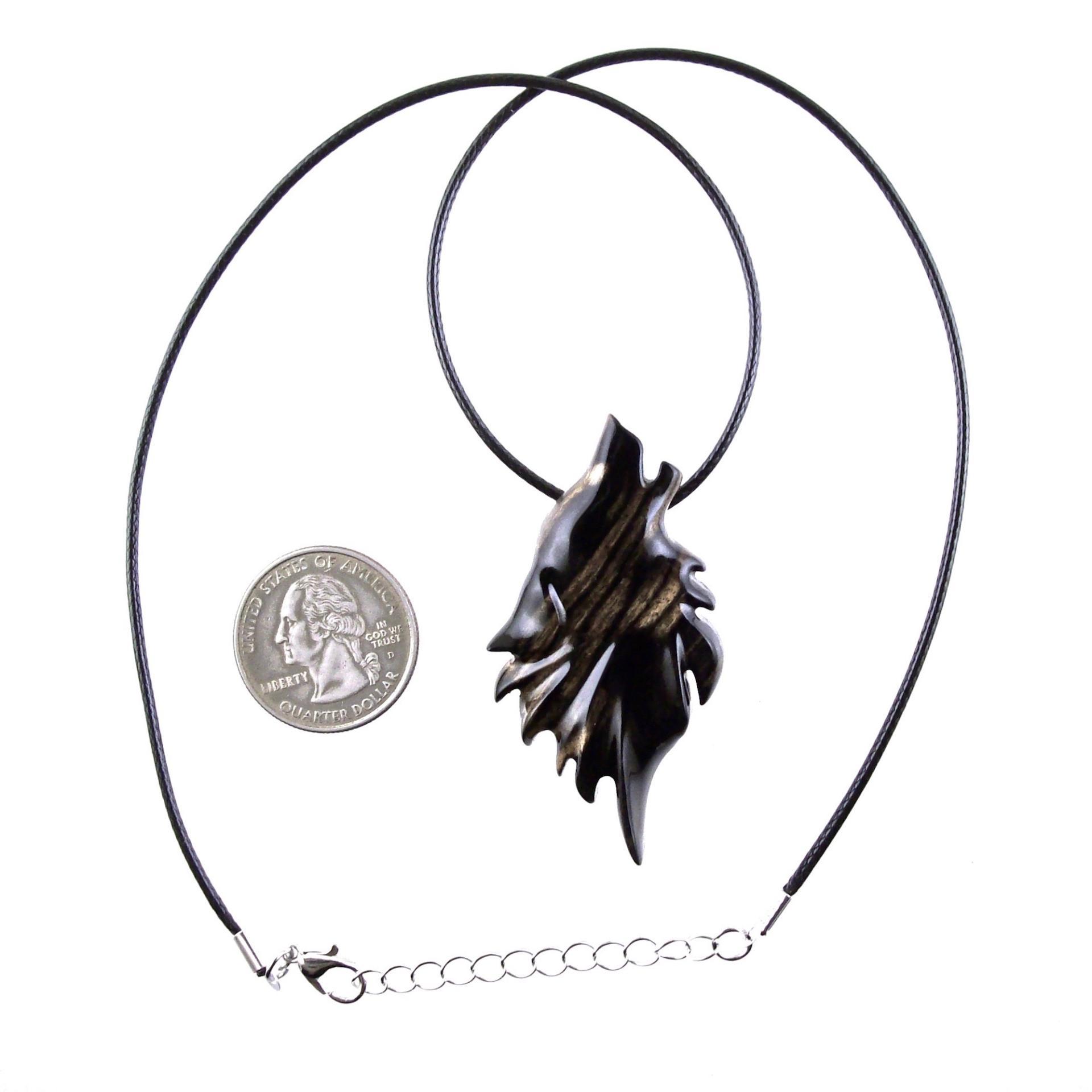 Wolf Necklace, Hand Carved Wooden Wolf Pendant for Men or Women, Spirit Animal Totem Woodland Jewelry