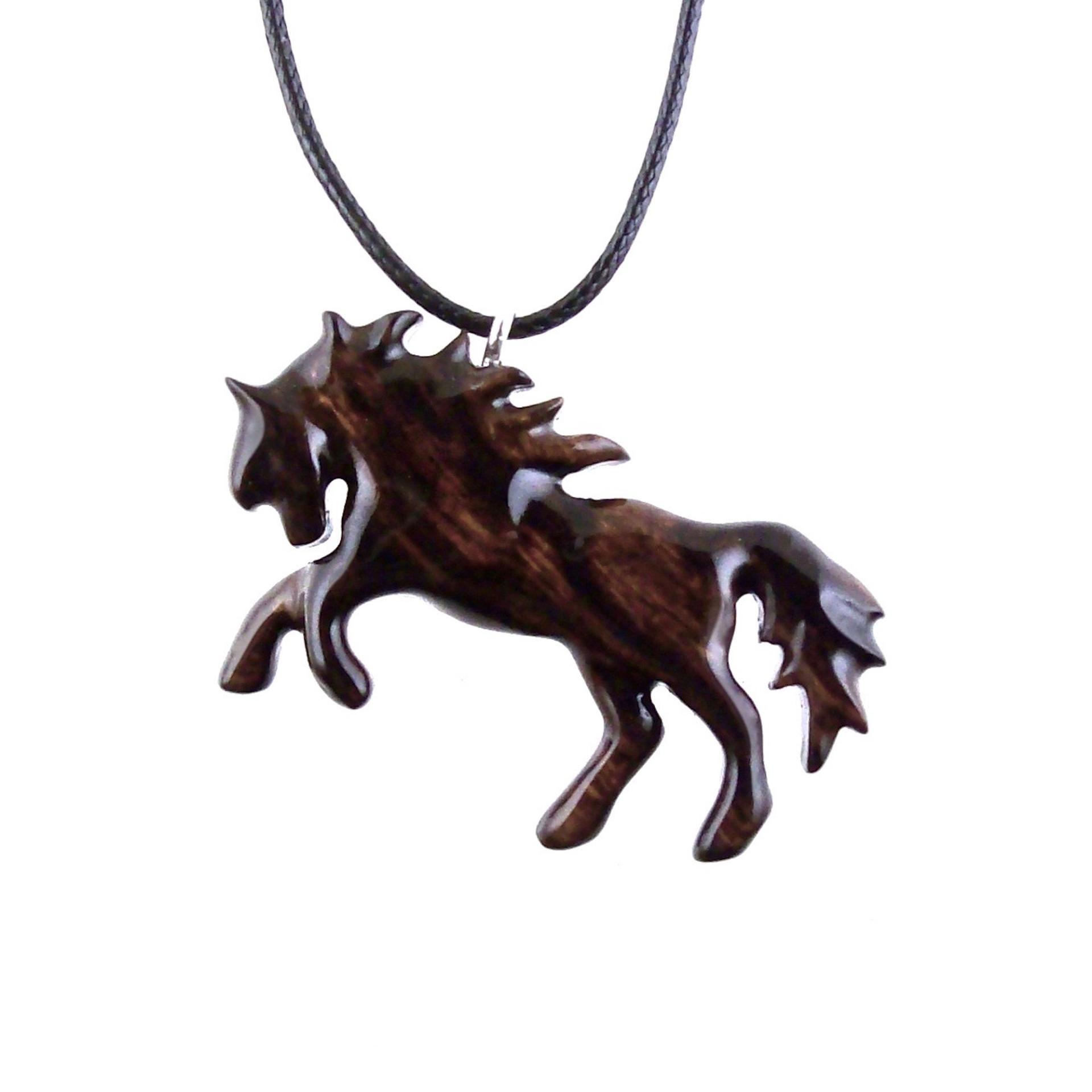 Horse Necklace, Hand Carved Wooden Horse Pendant for Men or Women, Equine Jewelry, Spirit Animal Wood Pendant