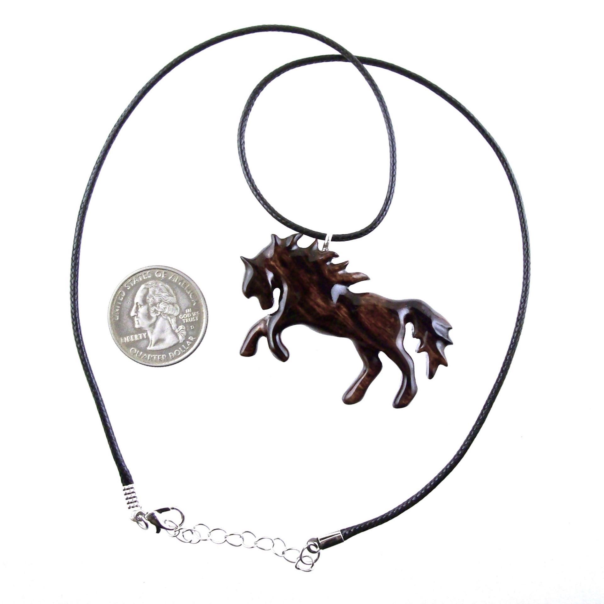 Horse Necklace, Hand Carved Wooden Horse Pendant for Men or Women, Equine Jewelry, Spirit Animal Wood Pendant