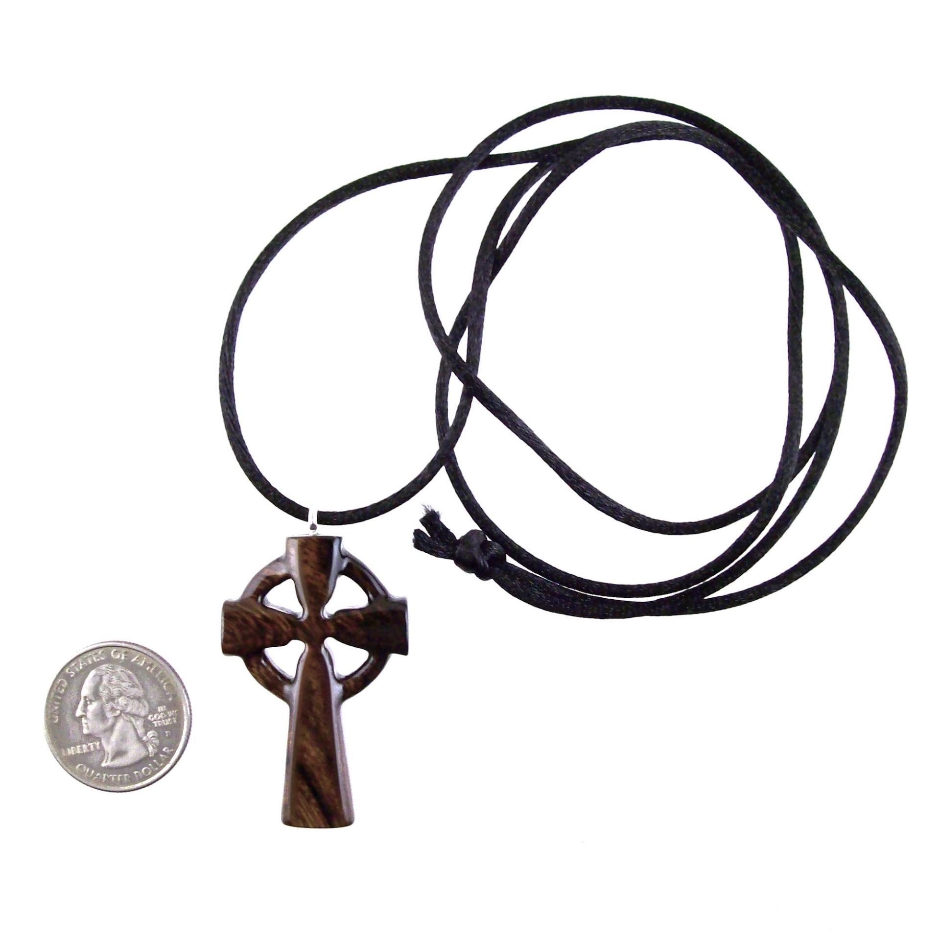 Celtic Cross Pendant, Hand Carved Wood Cross Necklace, Irish Mens Wooden Christian Jewelry, One of a Kind Gift for Him