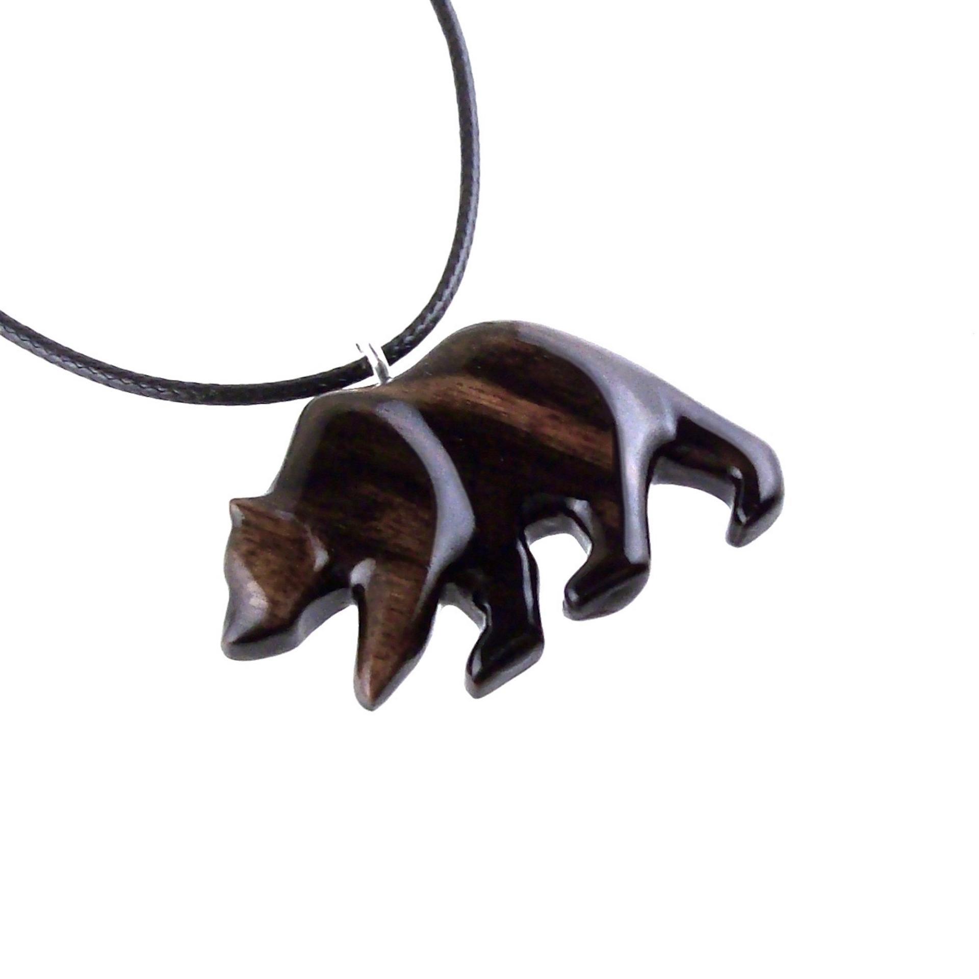 Wooden Grizzly Bear Pendant, Bear Necklace for Men or Women, Hand Carved Wood Jewelry, Totem Spirit Animal in Black with Brown Streaks