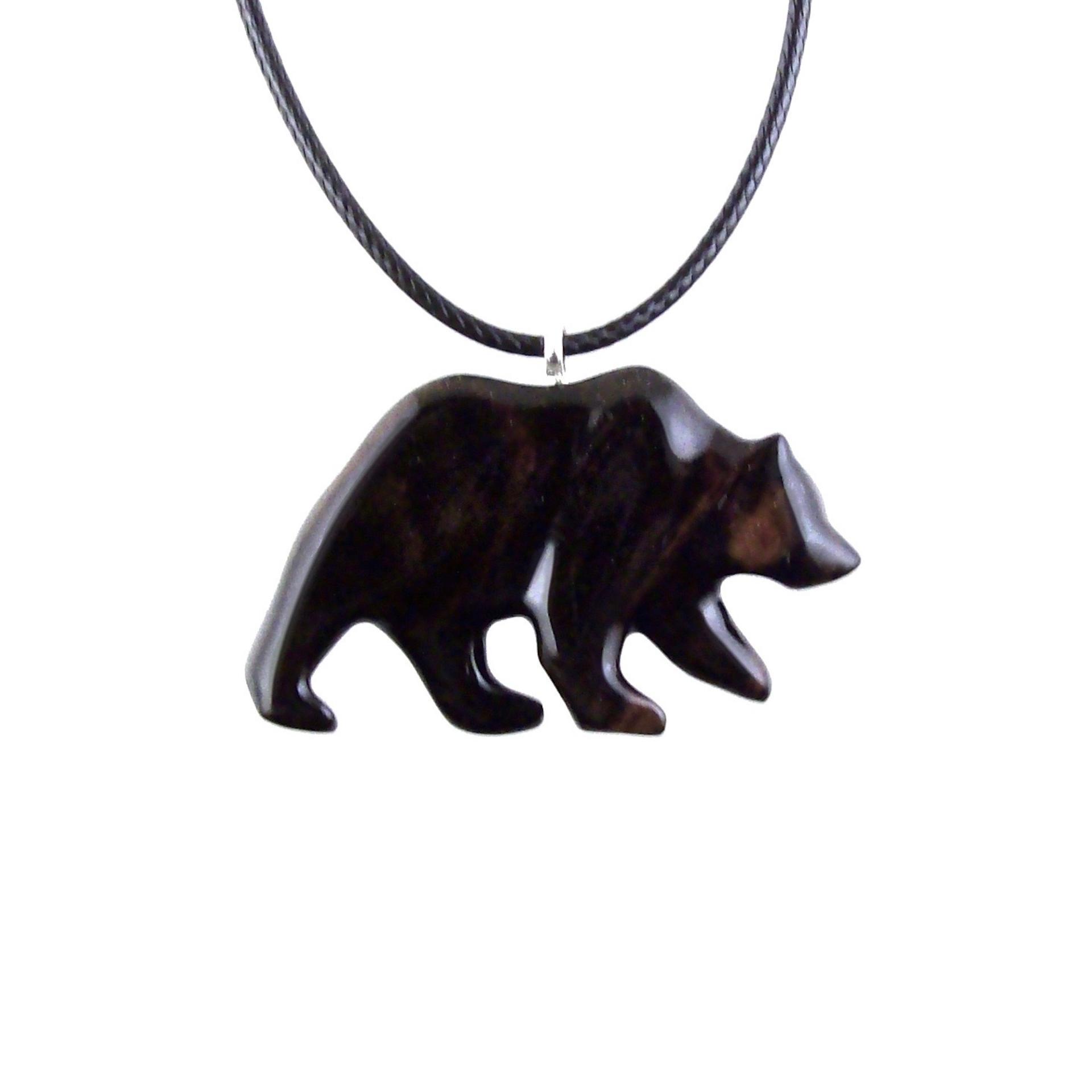 Wooden Grizzly Bear Pendant, Bear Necklace for Men or Women, Hand Carved Wood Jewelry, Totem Spirit Animal in Black with Brown Streaks