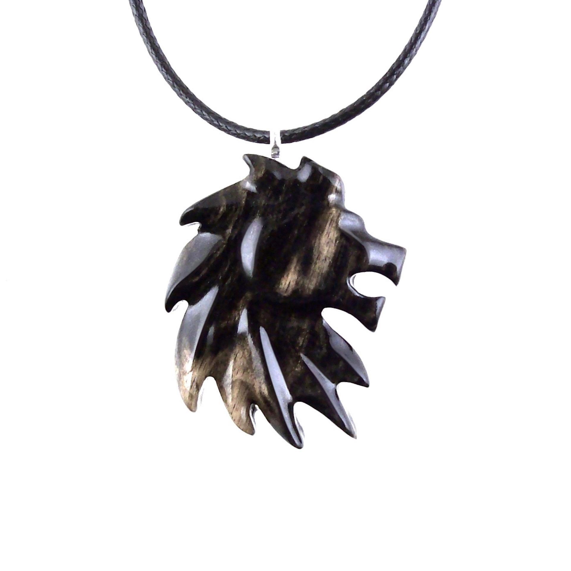 Hand Carved Wooden Lion Head Necklace Pendant, Handmade Leo Spirit Animal Jewelry Gift for Him