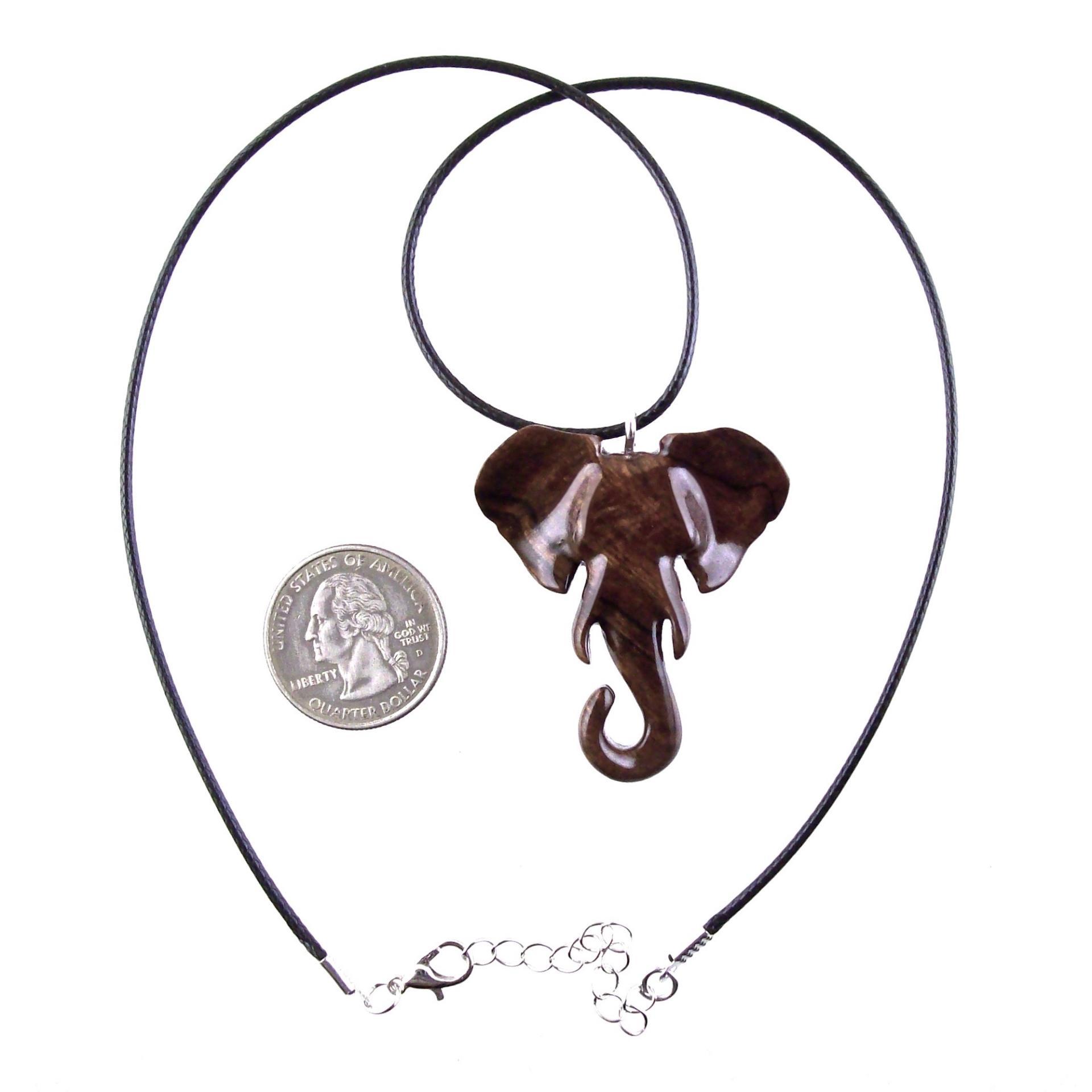Elephant Pendant, Hand Carved Wooden Elephant Necklace for Men Women, Ganesha Spiritual Animal Jewelry, One of a Kind Gift
