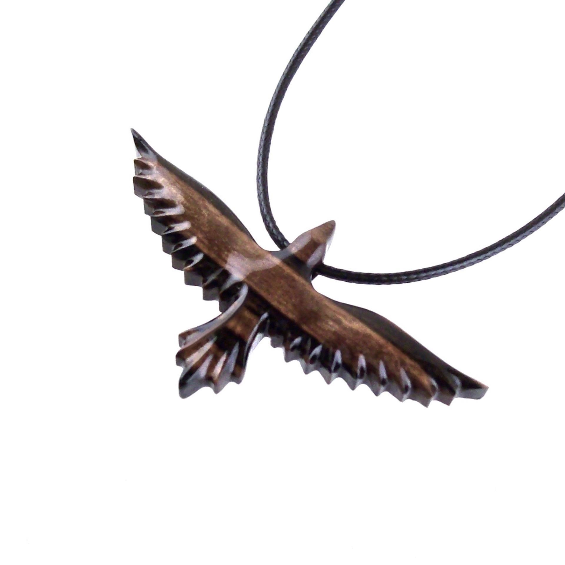 Raven Necklace, Hand Carved Wooden Crow Pendant for Men Women, Flying Bird Totem Wood Jewelry Gift in Black with Brown Streaks