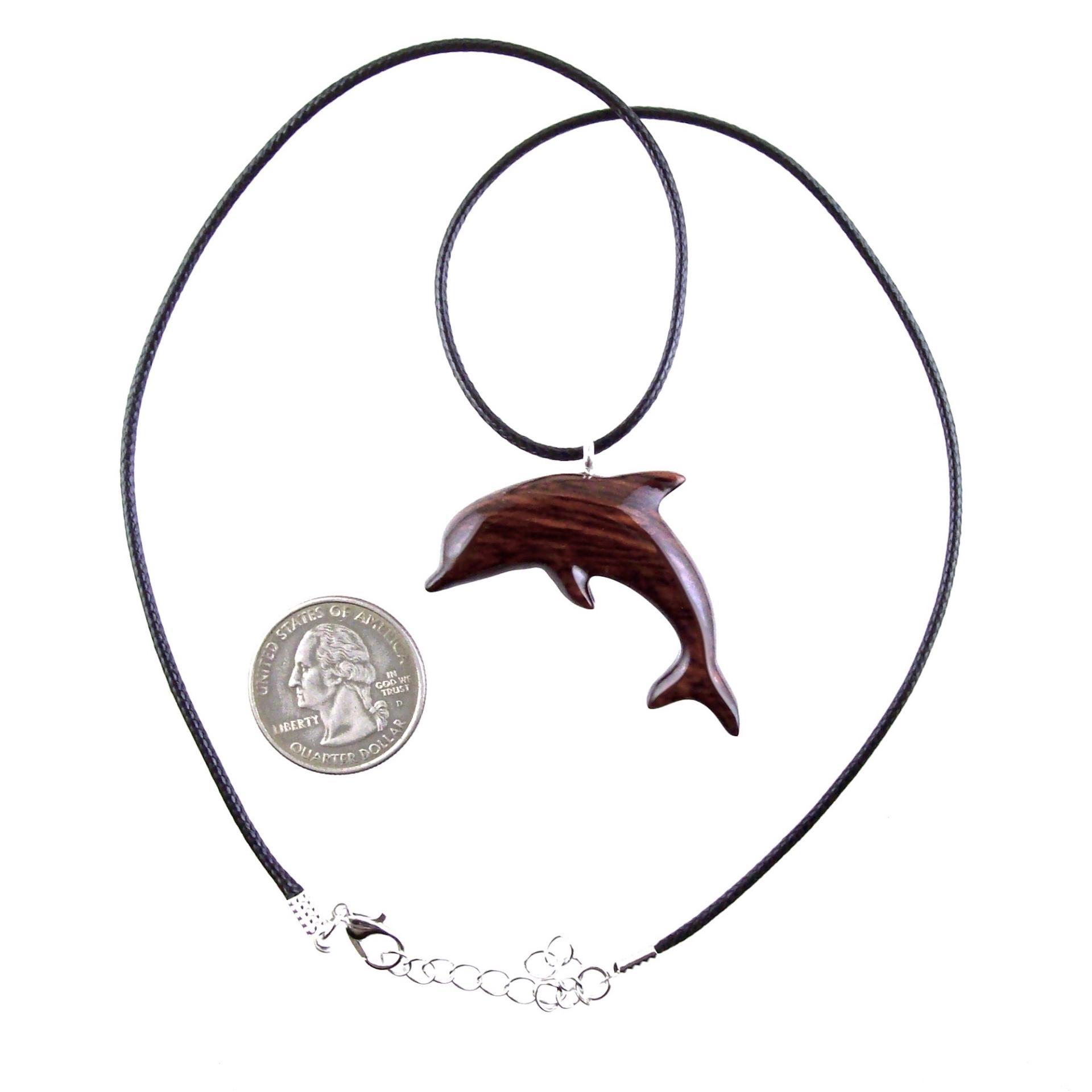 Wooden Dolphin Pendant, Hand Carved Dolphin Necklace, Sea Animal Necklace, Nautical Wood Jewelry for Men or Women