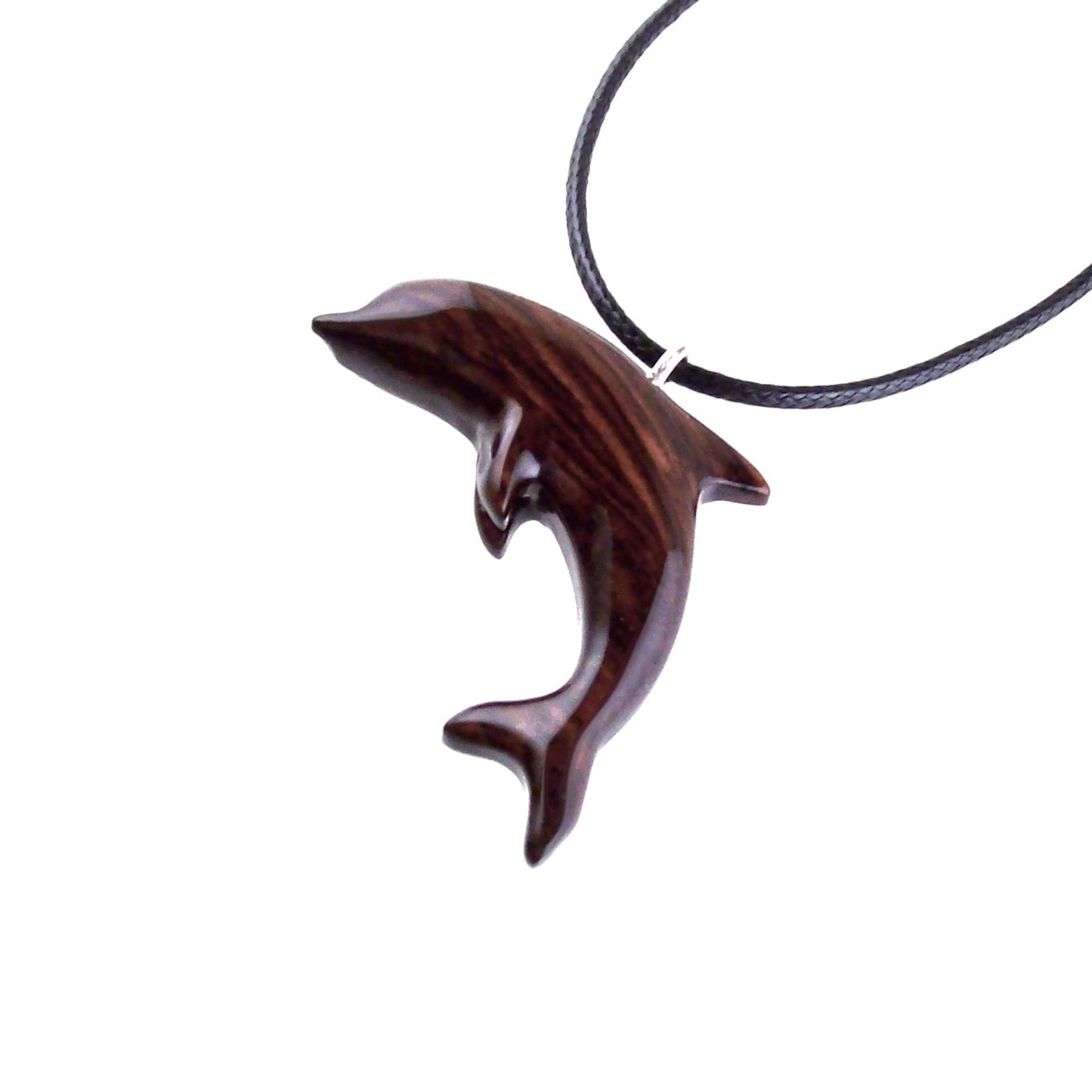Wooden Dolphin Pendant, Hand Carved Dolphin Necklace, Sea Animal Necklace, Nautical Wood Jewelry for Men or Women