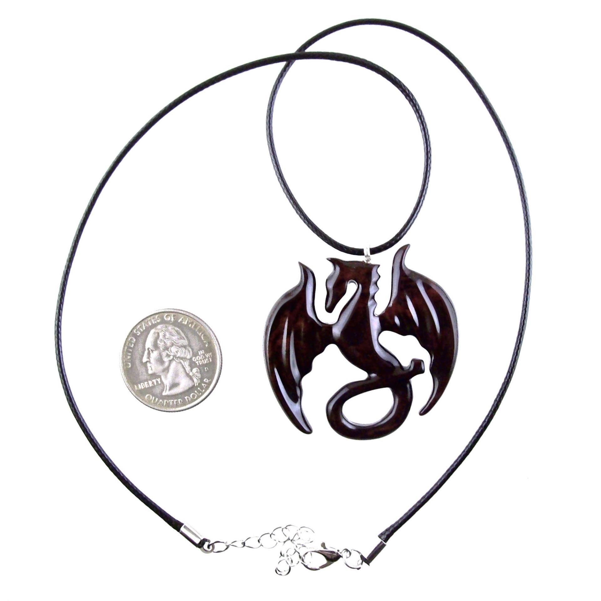 Dragon Necklace for Men or Women, Wooden Dragon Pendant, Hand Carved Wood Fantasy Jewelry, One of a Kind Gift for Him Her