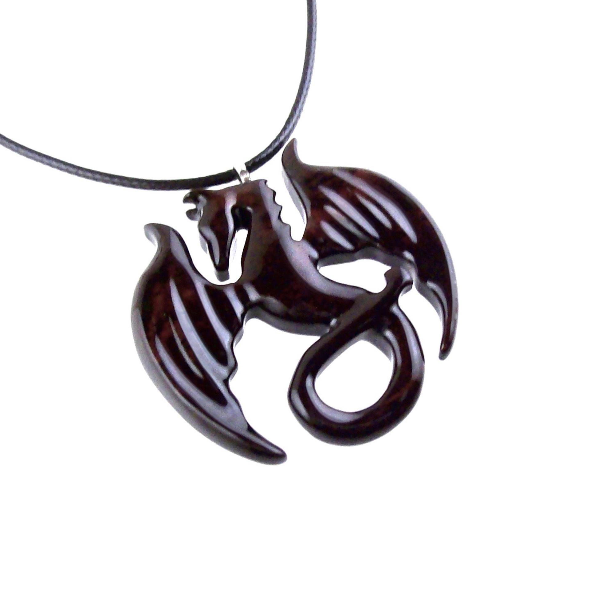 Dragon Necklace for Men or Women, Wooden Dragon Pendant, Hand Carved Wood Fantasy Jewelry, One of a Kind Gift for Him Her