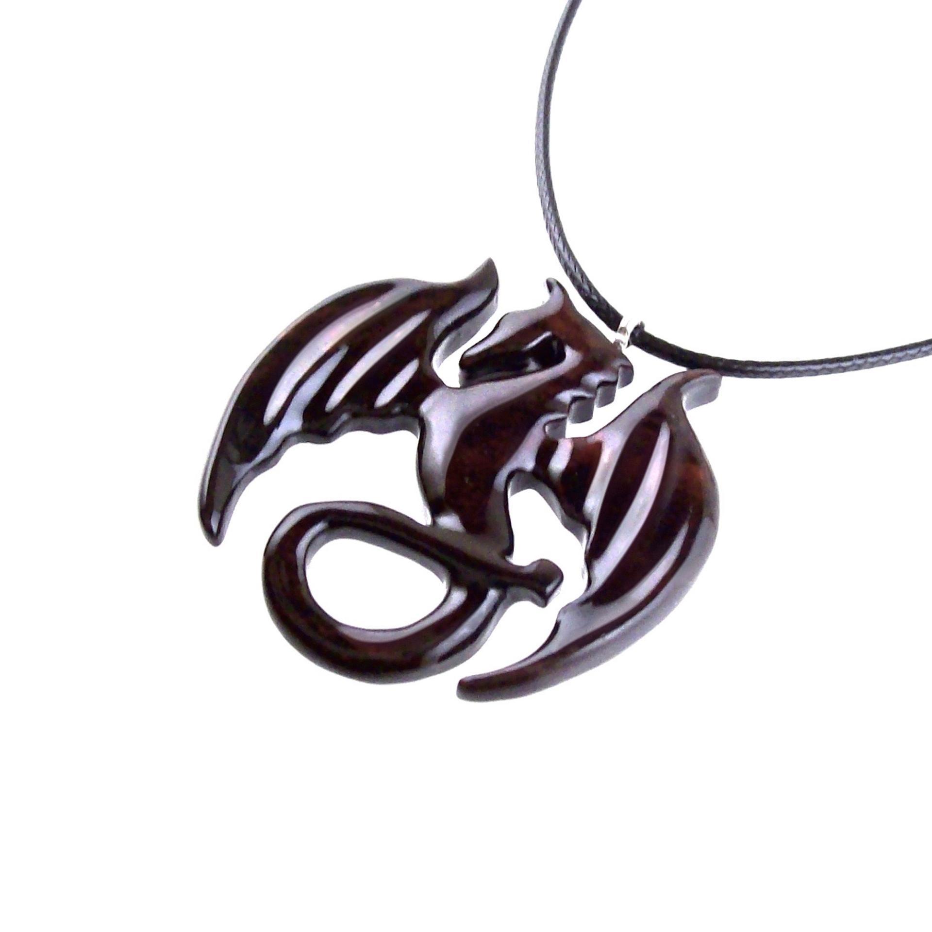 Dragon Necklace for Men or Women, Wooden Dragon Pendant, Hand Carved Wood Fantasy Jewelry, One of a Kind Gift for Him Her