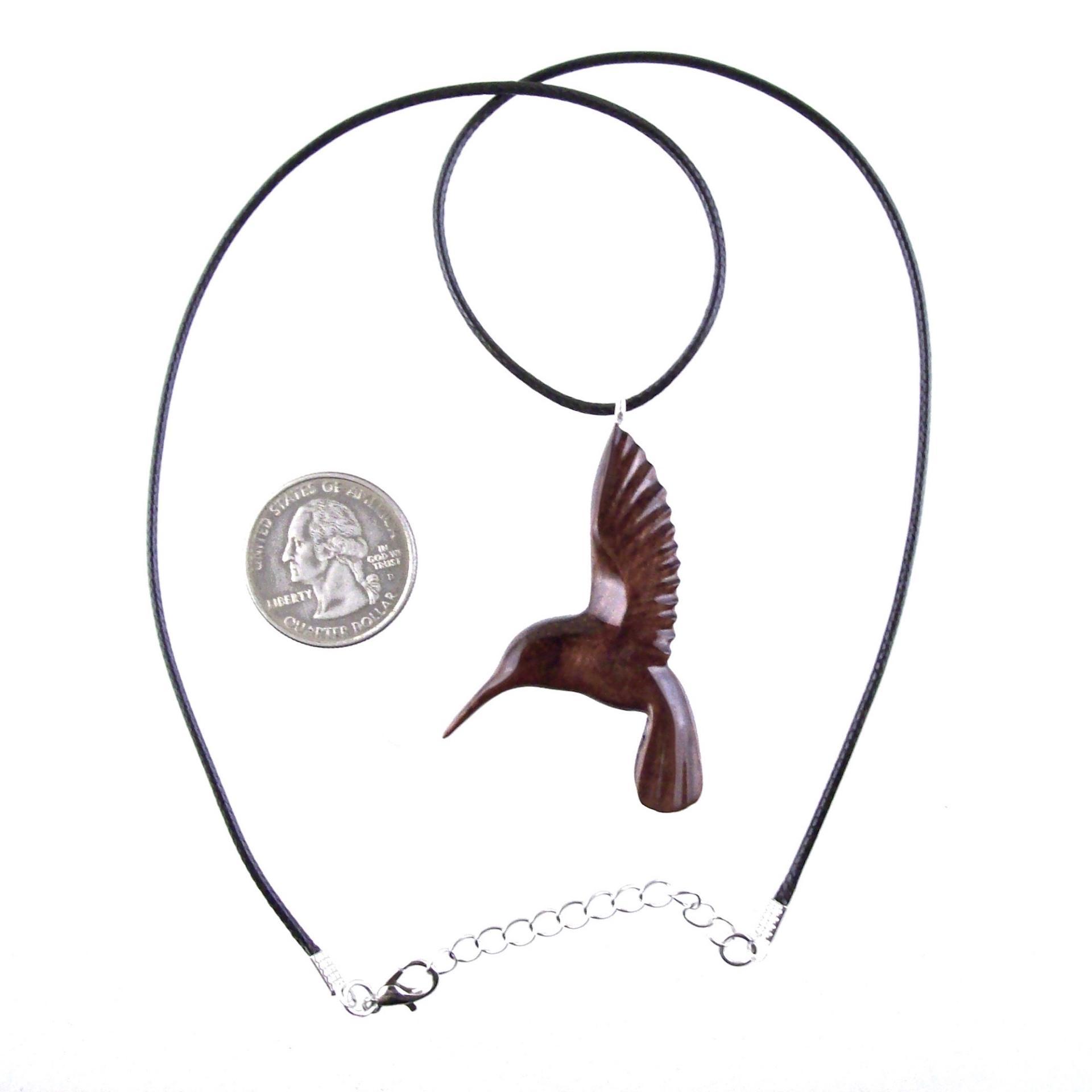 Hummingbird Pendant, Hand Carved Wooden Bird Necklace, One of a Kind Gift for Her, Handmade Wood Jewelry