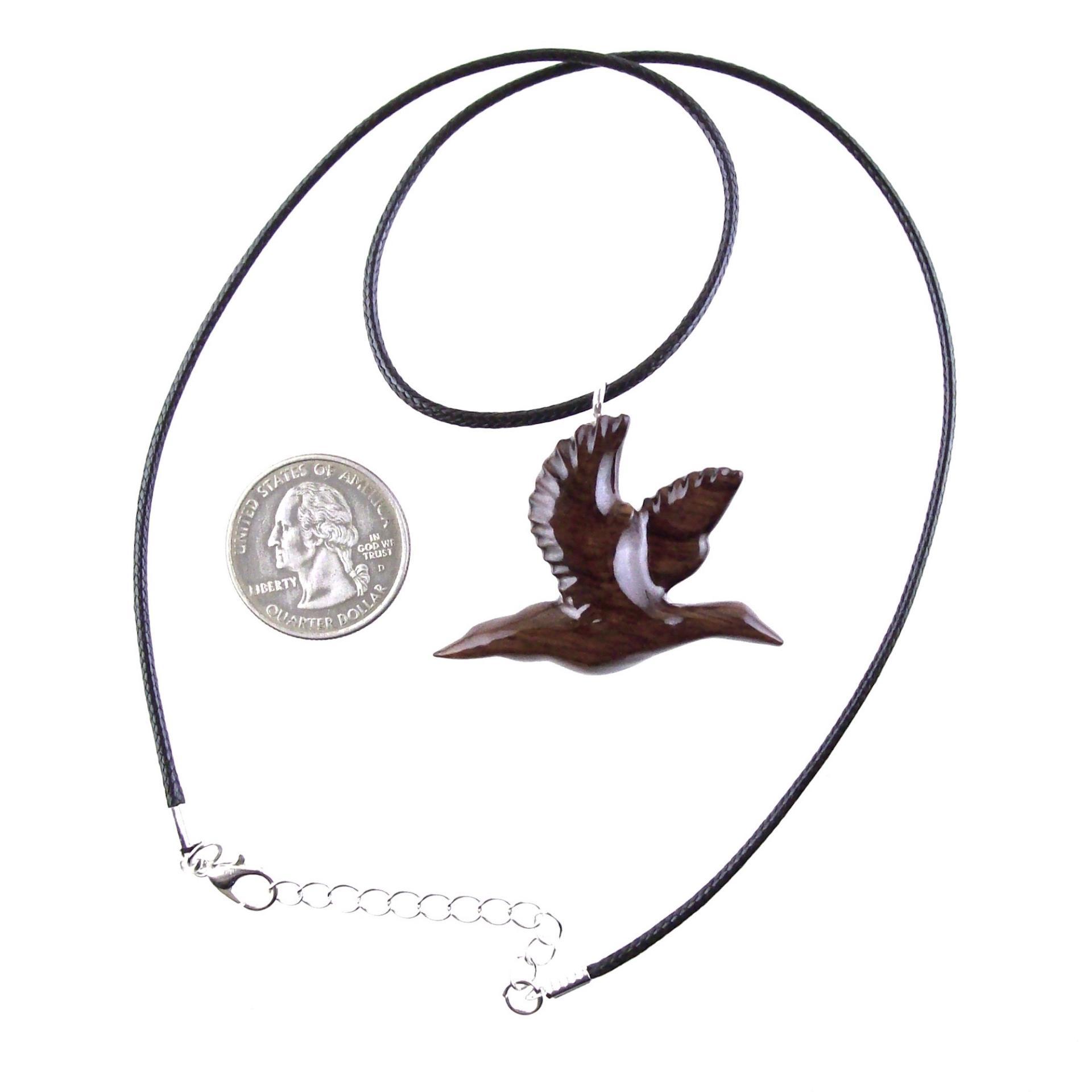 Duck Necklace, Hand Carved Wooden Duck Pendant, Wood Mallard Necklace, Flying Bird Jewelry, One of a Kind Gift for Men or Women