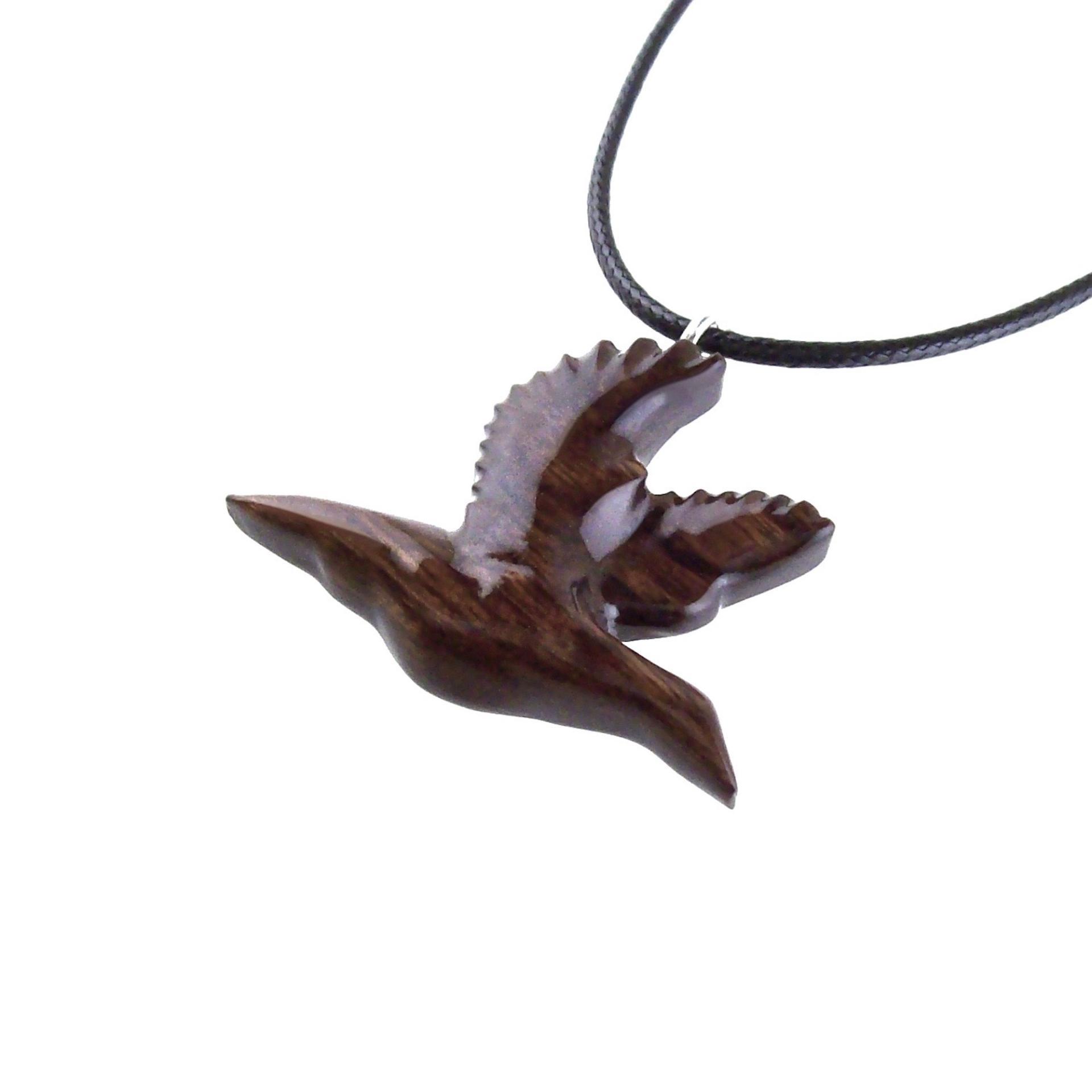 Duck Necklace, Hand Carved Wooden Duck Pendant, Wood Mallard Necklace, Flying Bird Jewelry, One of a Kind Gift for Men or Women