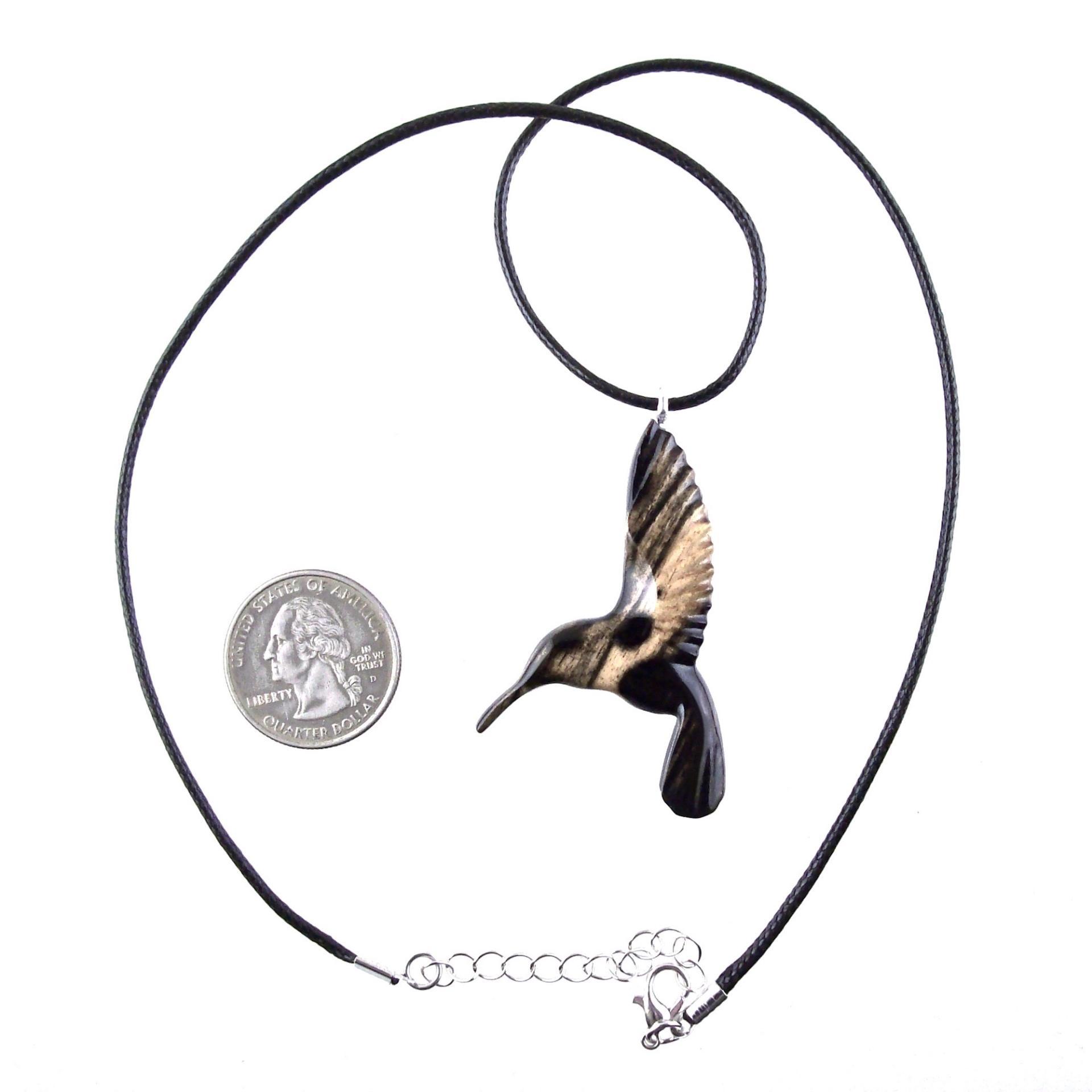 Hummingbird Necklace, Wooden Hummingbird Pendant, Hand Carved Wood Bird Jewelry, One of a Kind Handmade Gift for Her