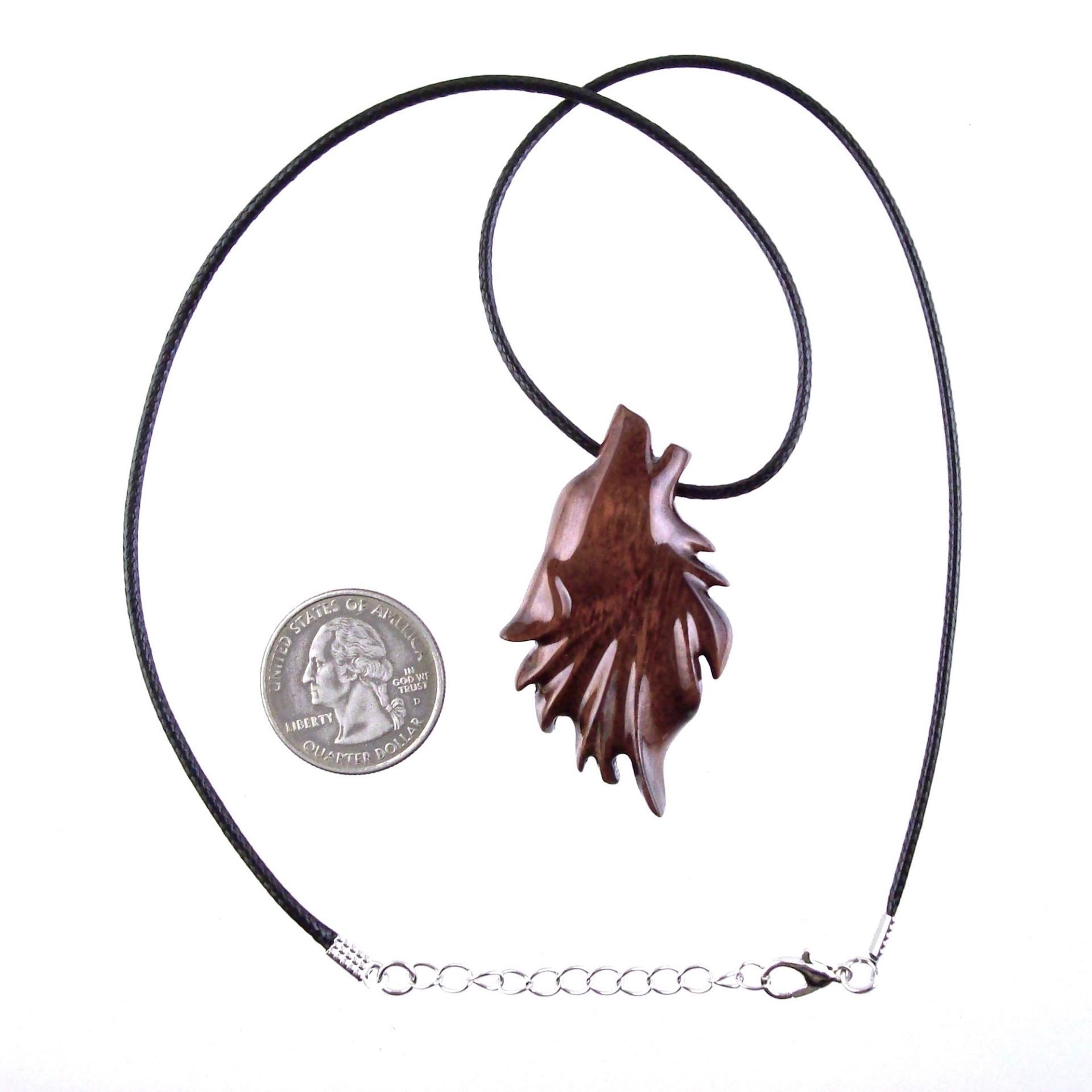 Wooden Wolf Head Pendant, Hand Carved Animal Necklace, Handmade Wood Jewelry