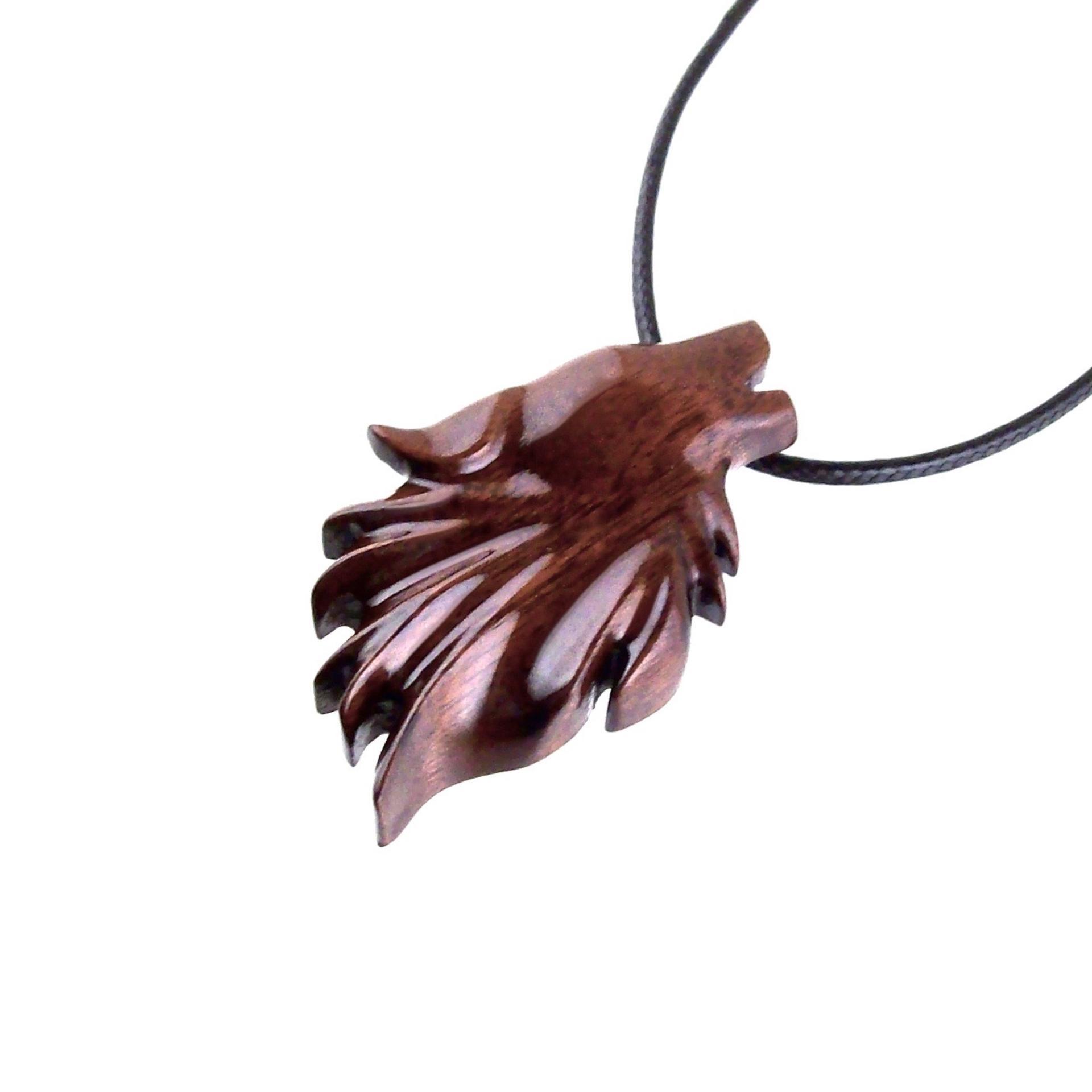 Wooden Wolf Head Pendant, Hand Carved Animal Necklace, Handmade Wood Jewelry