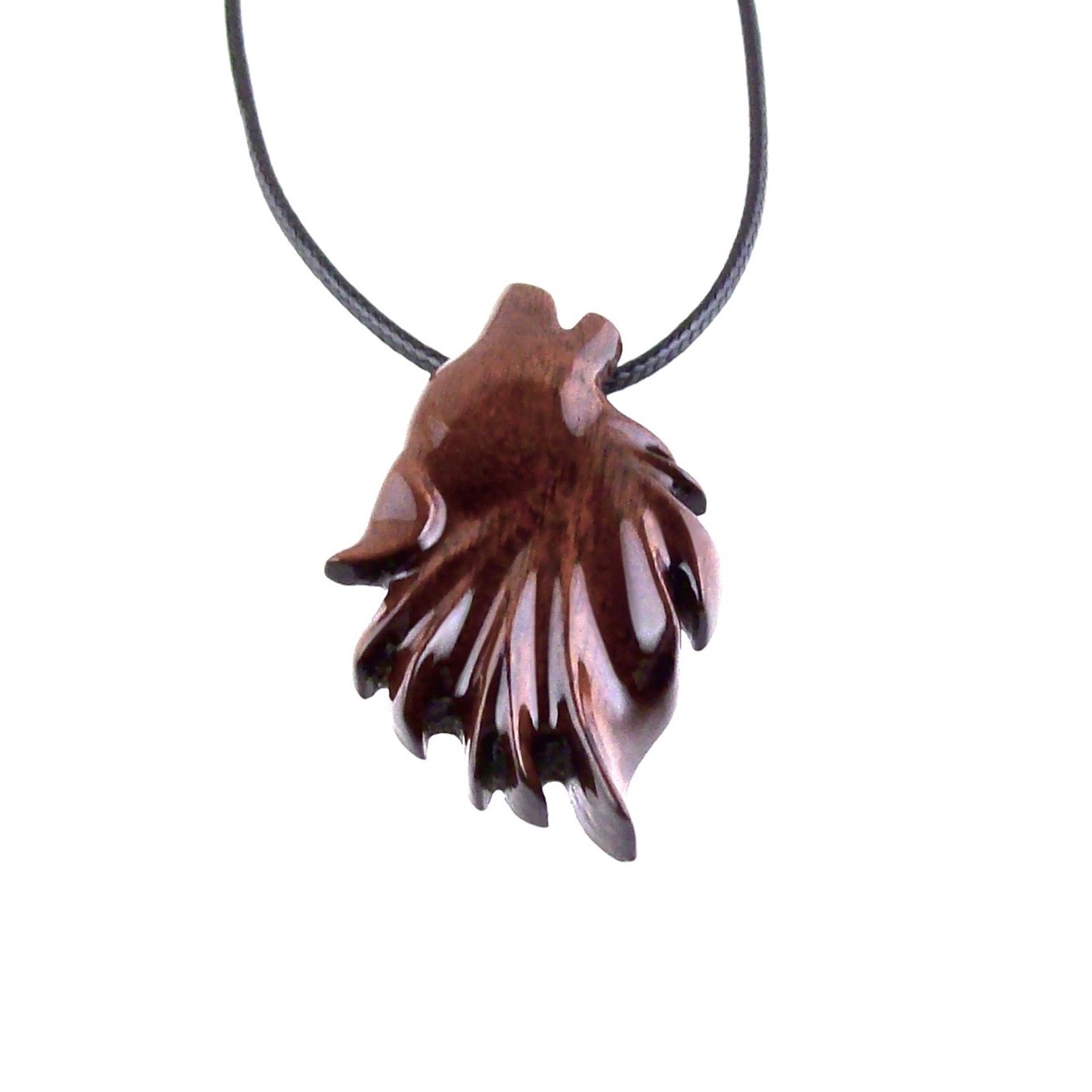 Wooden Wolf Head Pendant, Hand Carved Animal Necklace, Handmade Wood Jewelry