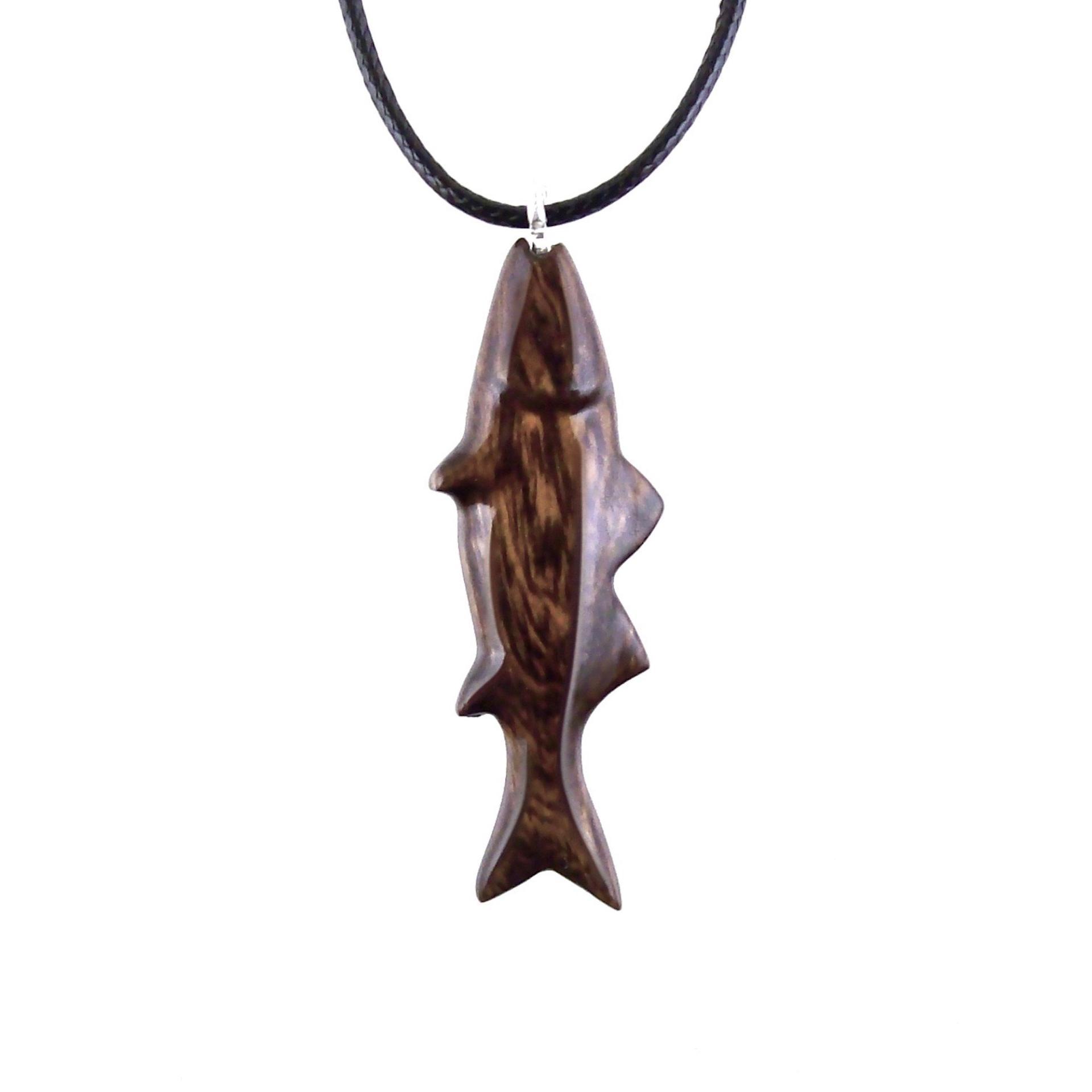 Hand Carved Fish Necklace, Wooden Striped Bass Pendant, Fishermen Jewelry, Mens Wood Necklace, One of a Kind Gift for Him