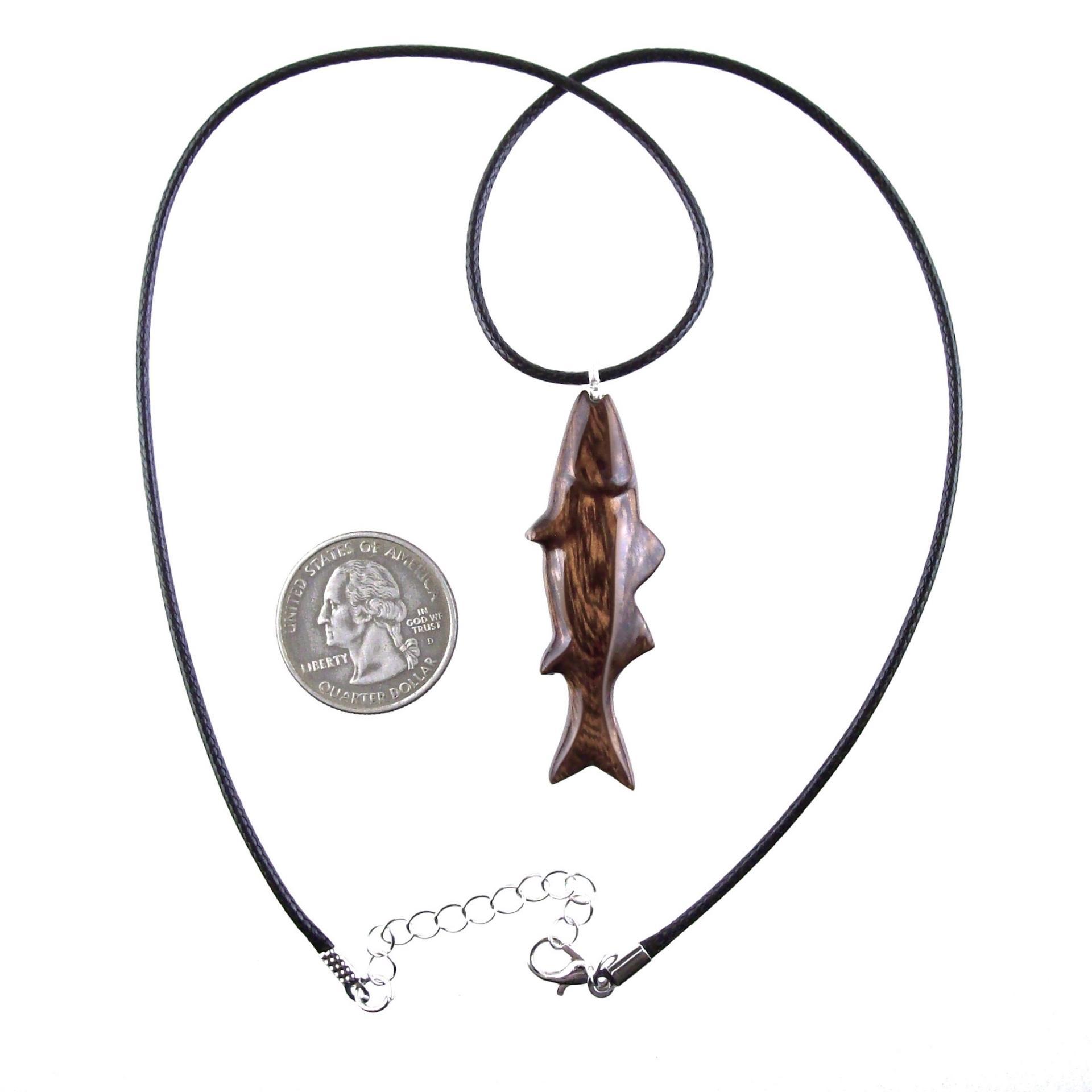 Hand Carved Fish Necklace, Wooden Striped Bass Pendant, Fishermen Jewelry, Mens Wood Necklace, One of a Kind Gift for Him