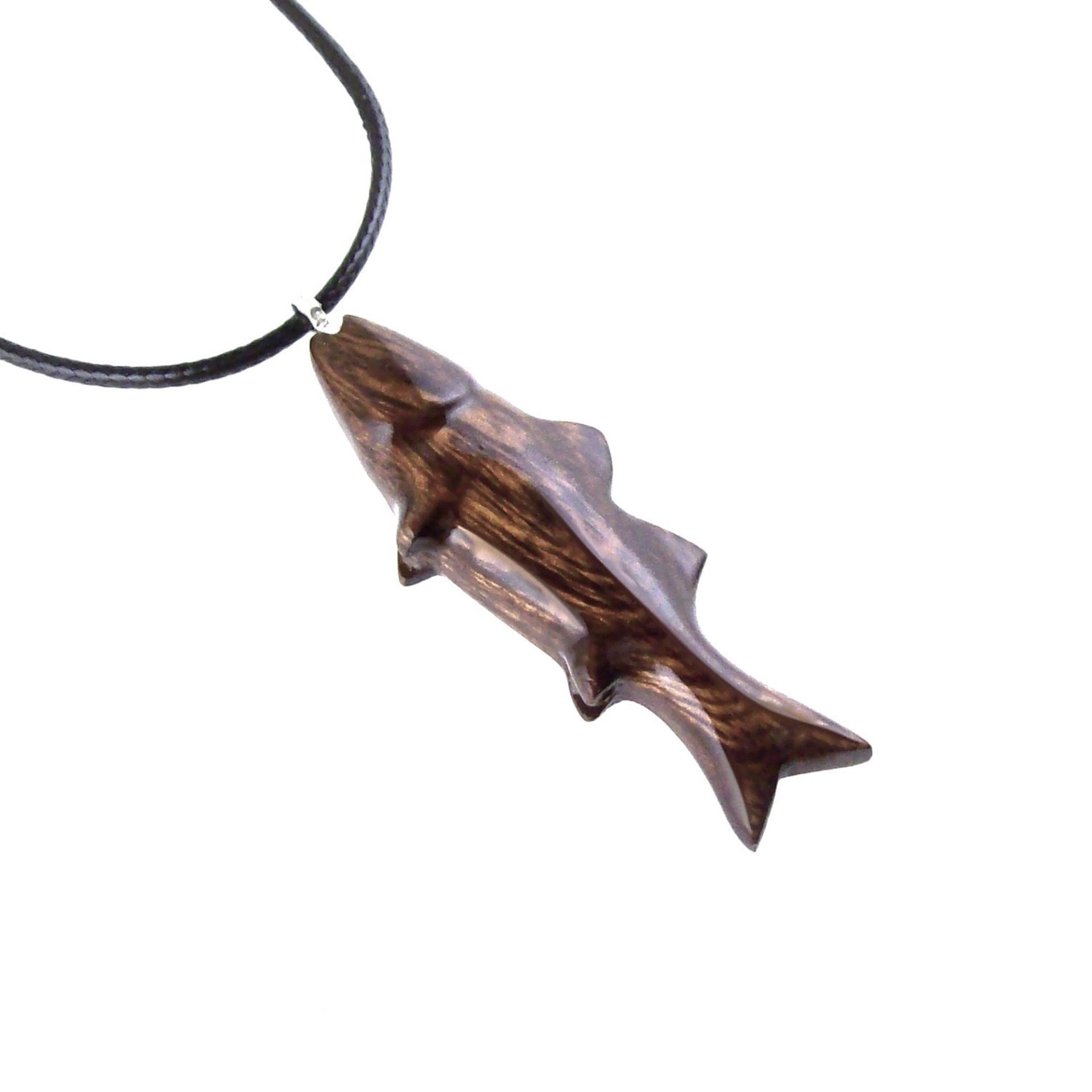 Hand Carved Fish Necklace, Wooden Striped Bass Pendant, Fishermen Jewelry, Mens Wood Necklace, One of a Kind Gift for Him