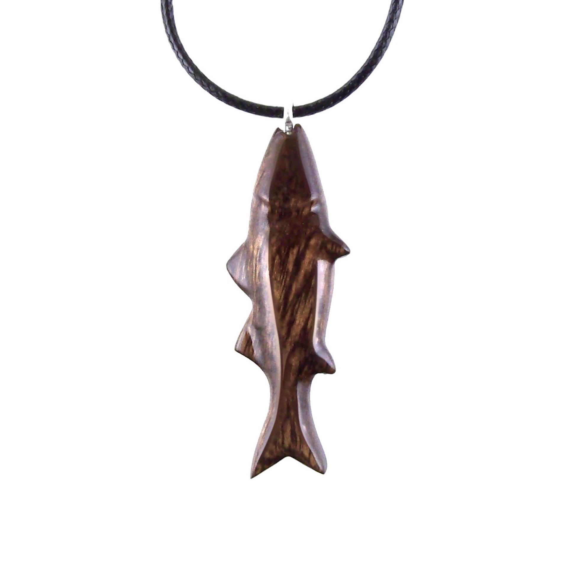 Hand Carved Fish Necklace, Wooden Striped Bass Pendant, Fishermen Jewelry, Mens Wood Necklace, One of a Kind Gift for Him
