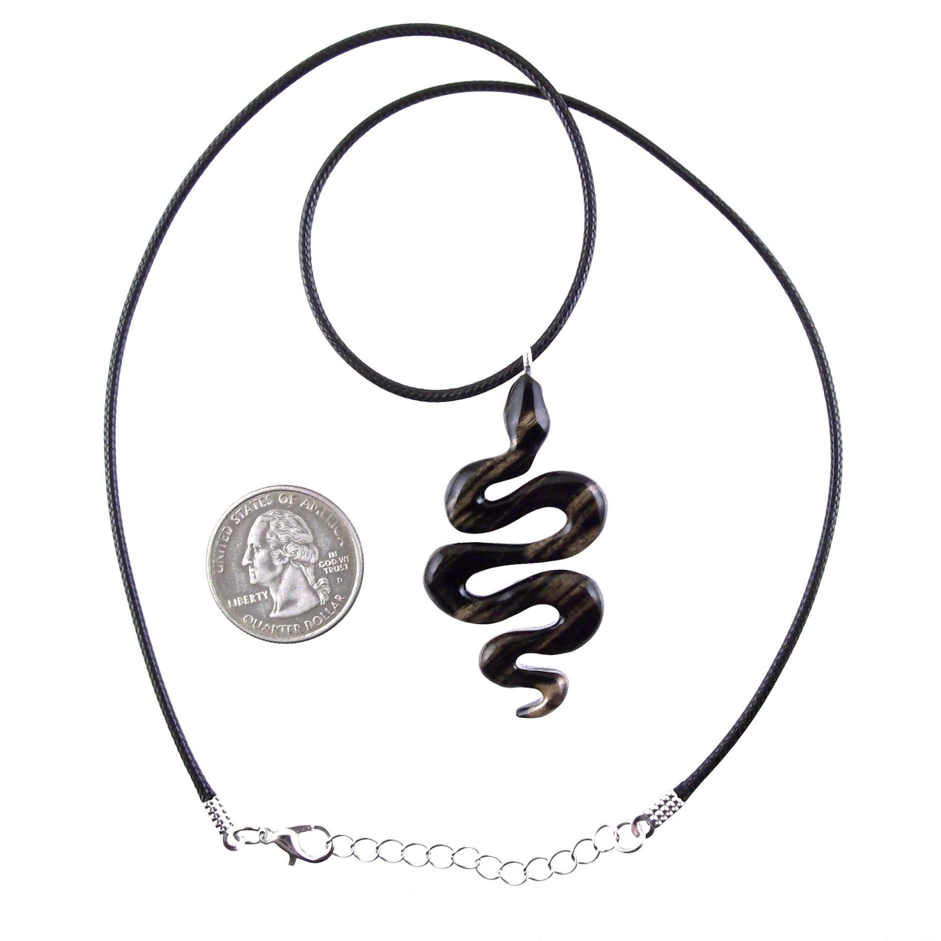 Hand Carved Wooden Snake Pendant, Snake Necklace for Men or Women, Spirit Animal Totem Reptile Wood Jewelry