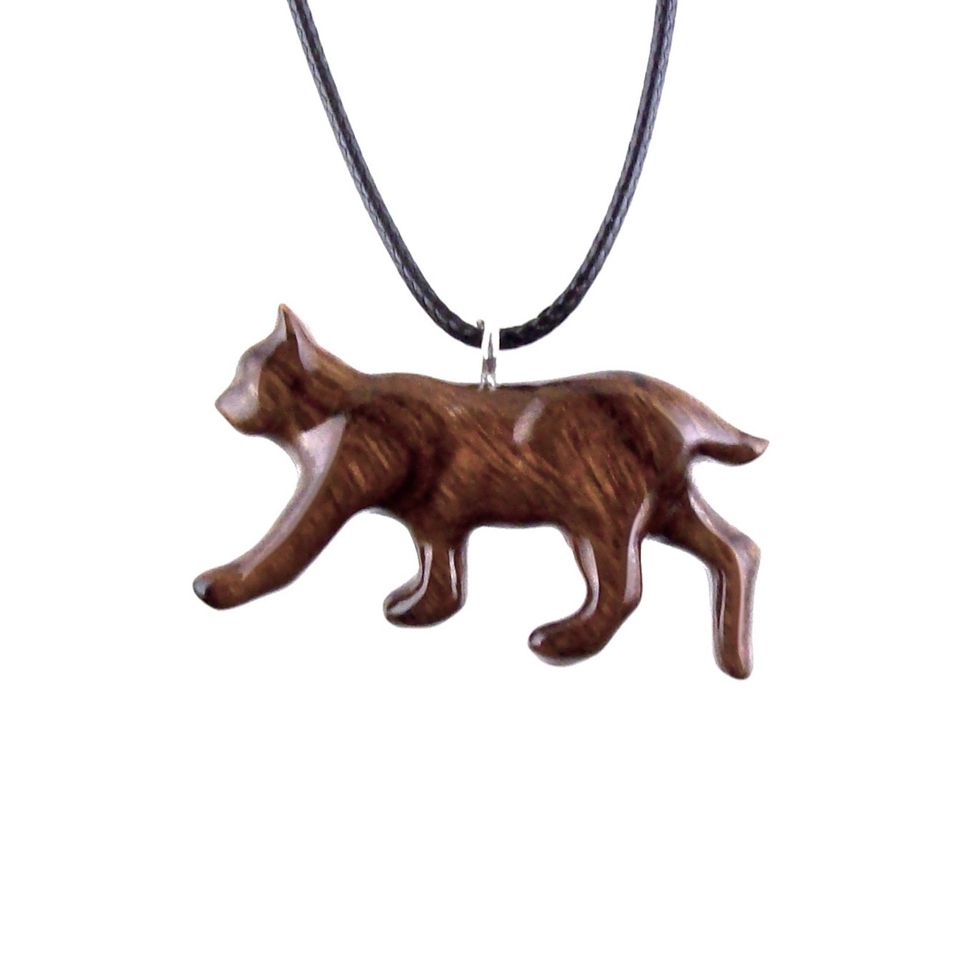 Wooden Bobcat Pendant, Bobcat Necklace, Hand Carved Lynx Necklace, Wood Wildcat Necklace, Totem Spirit Animal Jewelry for Men or Women