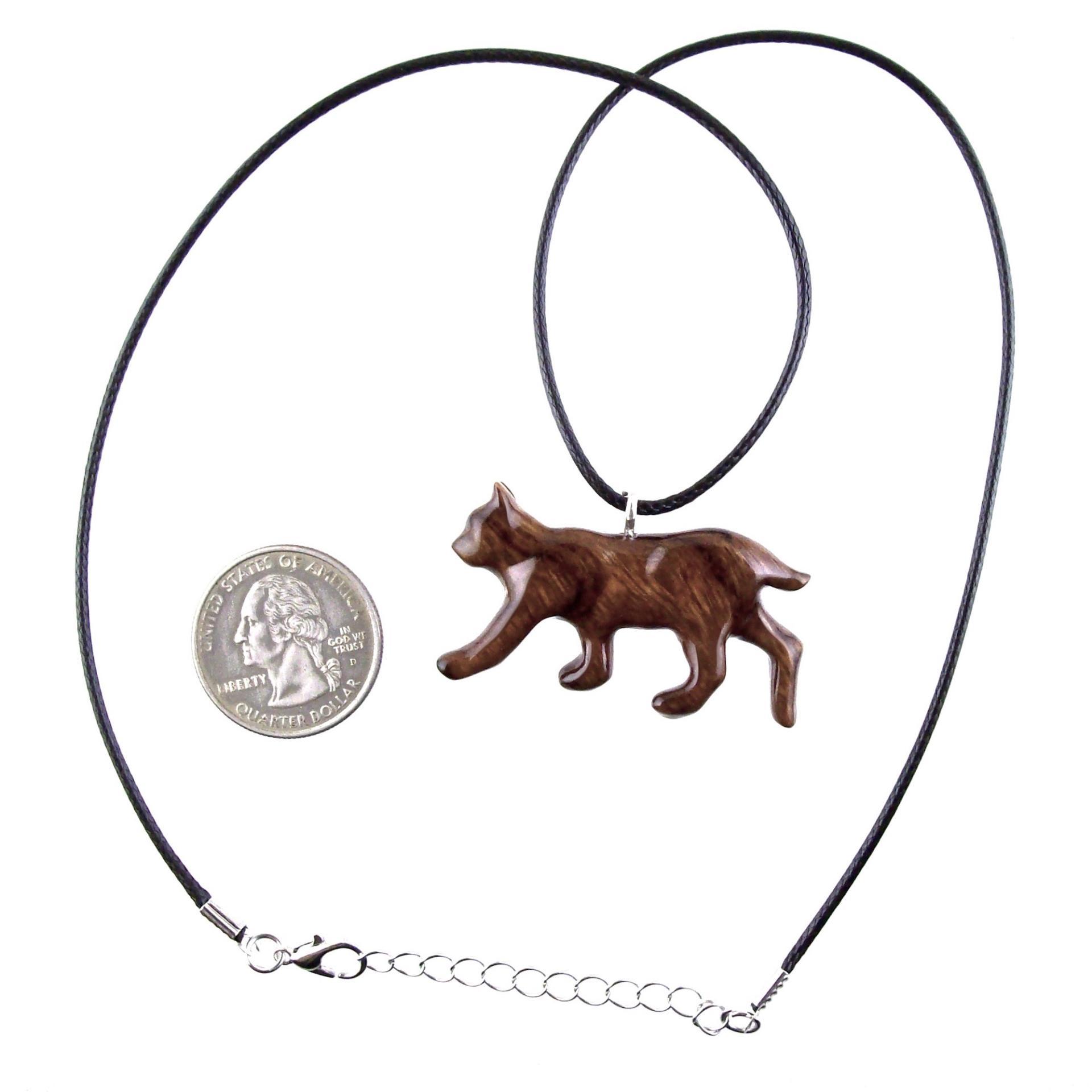 Wooden Bobcat Pendant, Bobcat Necklace, Hand Carved Lynx Necklace, Wood Wildcat Necklace, Totem Spirit Animal Jewelry for Men or Women