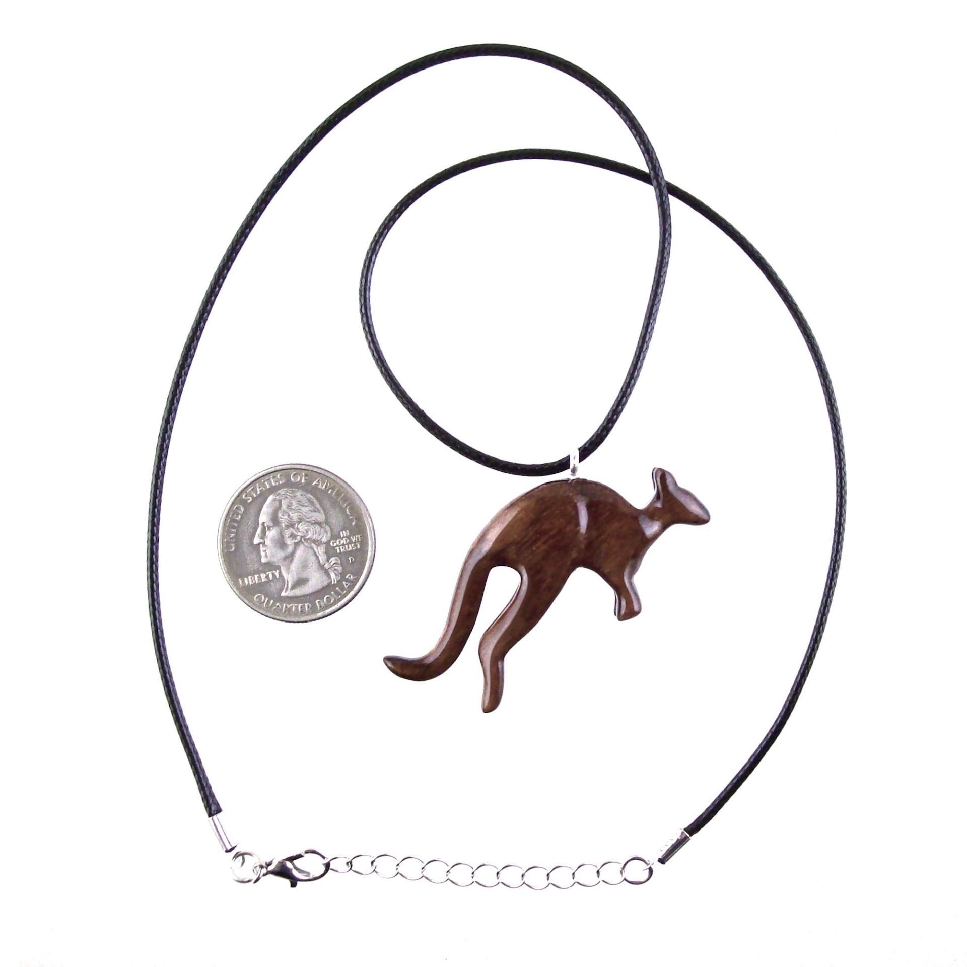 Kangaroo Necklace, Hand Carved Wooden Kangaroo Pendant, Wood Necklace, Spirit Animal Jewelry, Gift for Men or Women