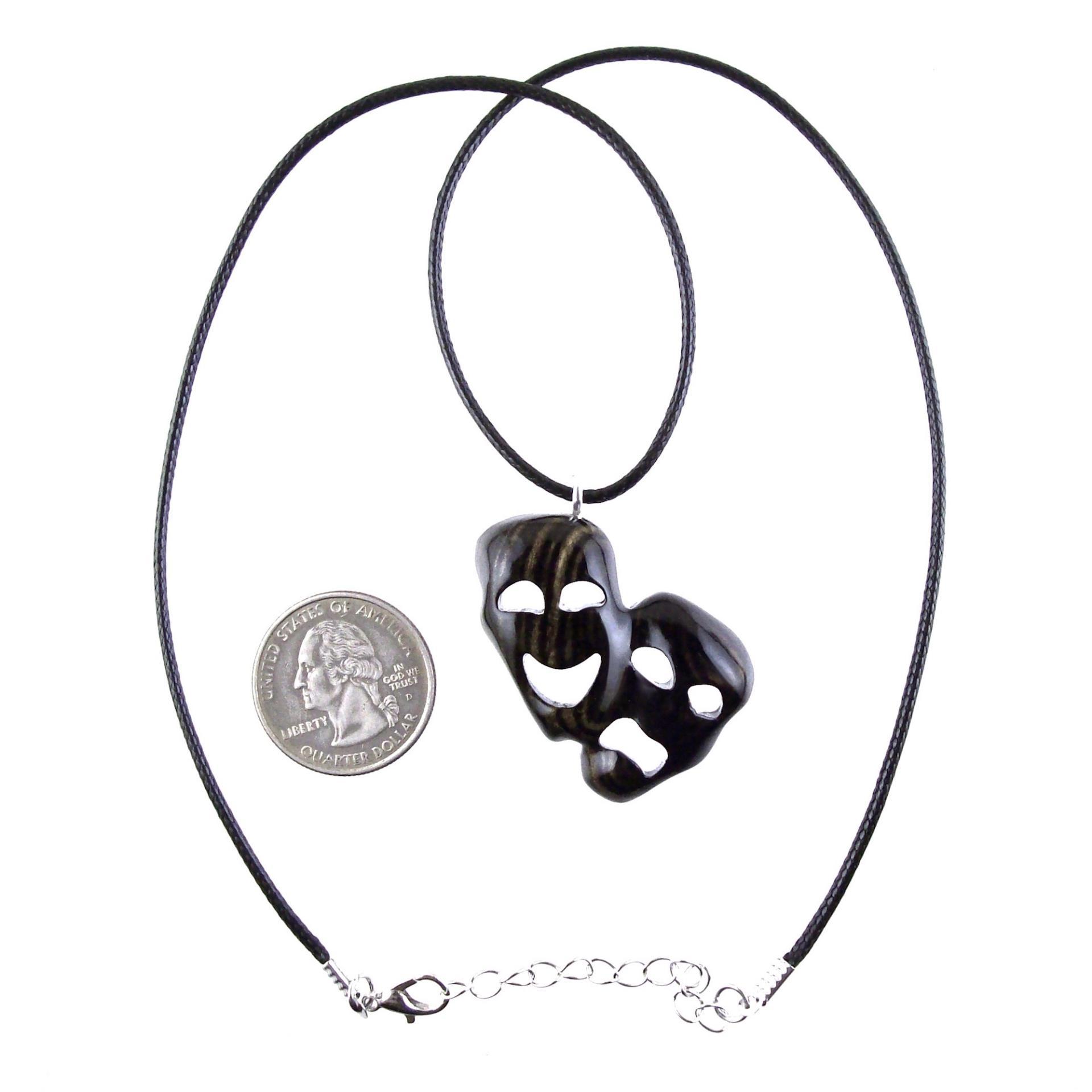 Hand Carved Comedy Tragedy Mask Pendant Necklace, Handmade Wooden Drama Jewelry for Men Women