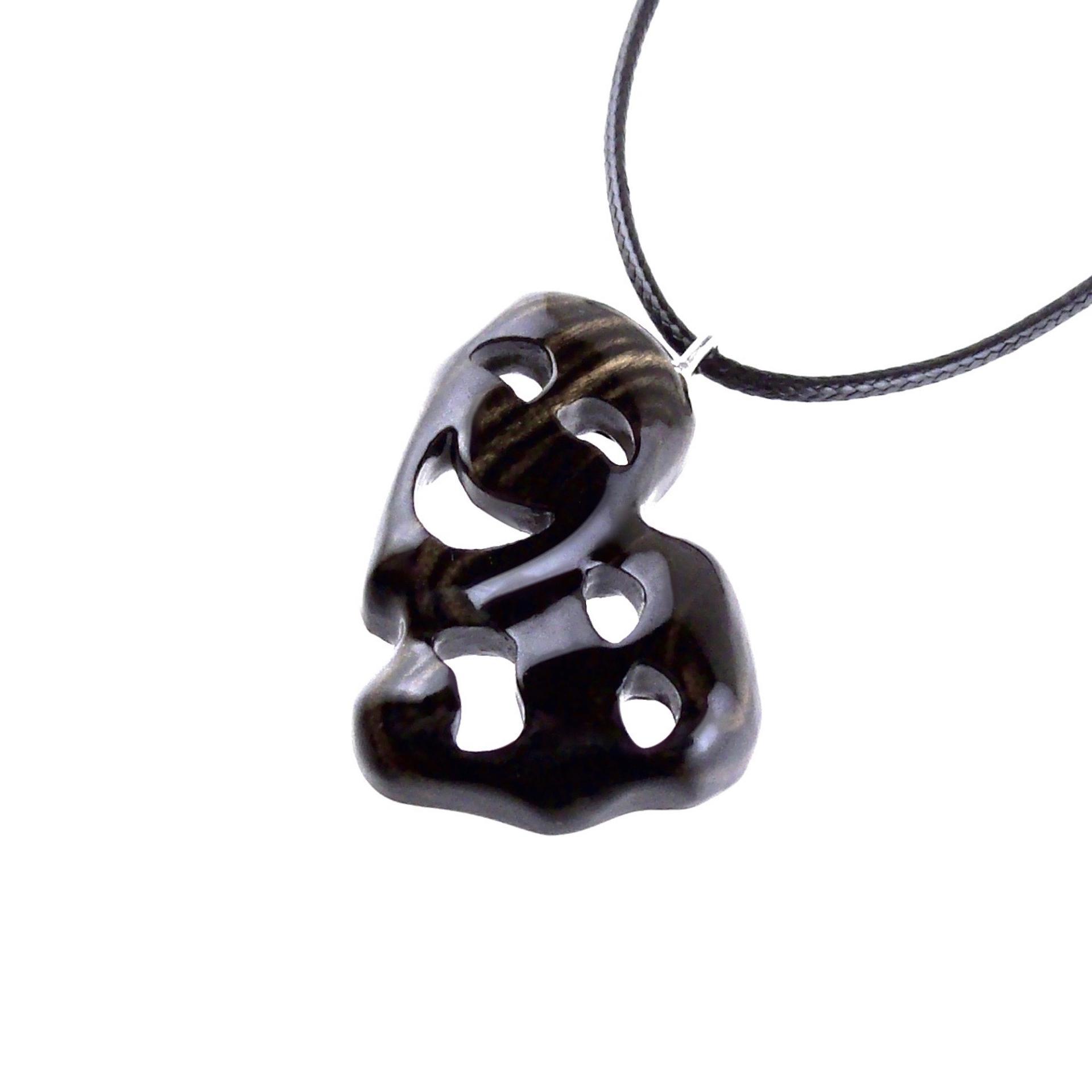 Hand Carved Comedy Tragedy Mask Pendant Necklace, Handmade Wooden Drama Jewelry for Men Women