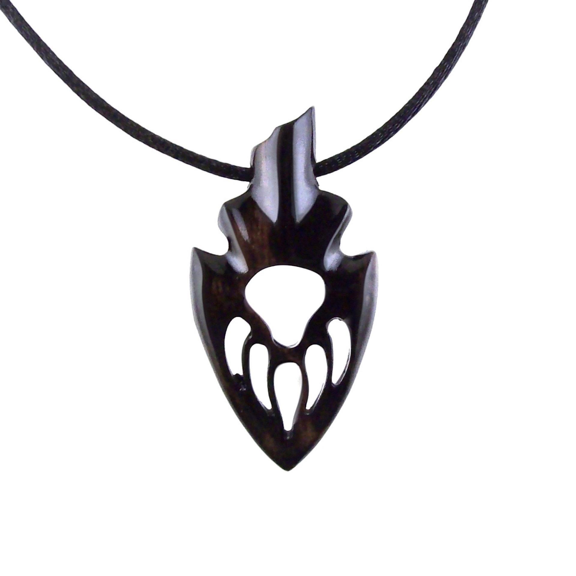 Wooden Bear Paw Pendant, Hand Carved Arrowhead Necklace, Tribal Protection Amulet, Bear Jewelry for Men