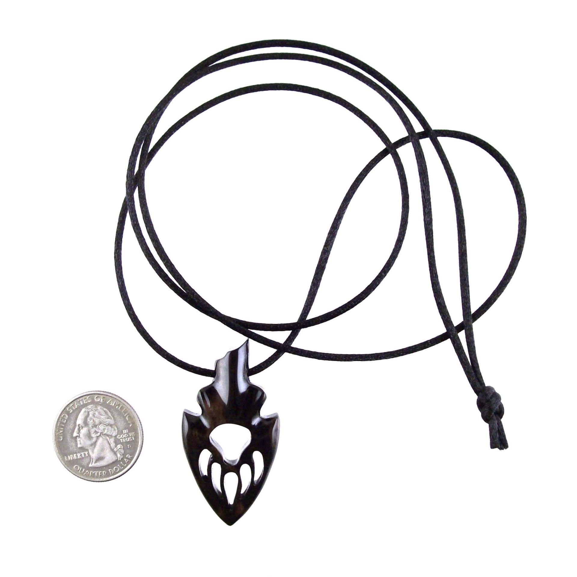 Wooden Bear Paw Pendant, Hand Carved Arrowhead Necklace, Tribal Protection Amulet, Bear Jewelry for Men