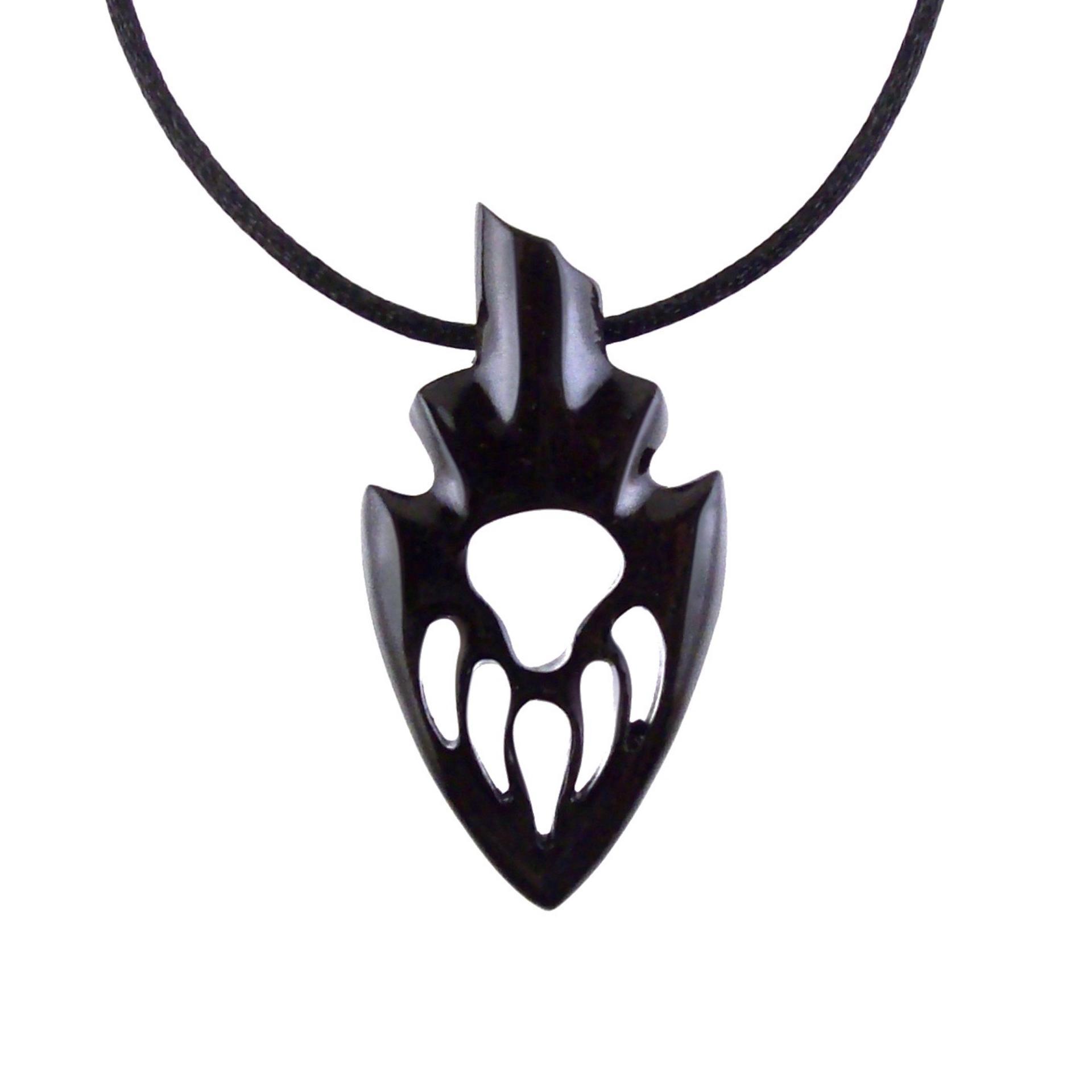 Wooden Bear Paw Pendant, Hand Carved Arrowhead Necklace, Tribal Protection Amulet, Bear Jewelry for Men