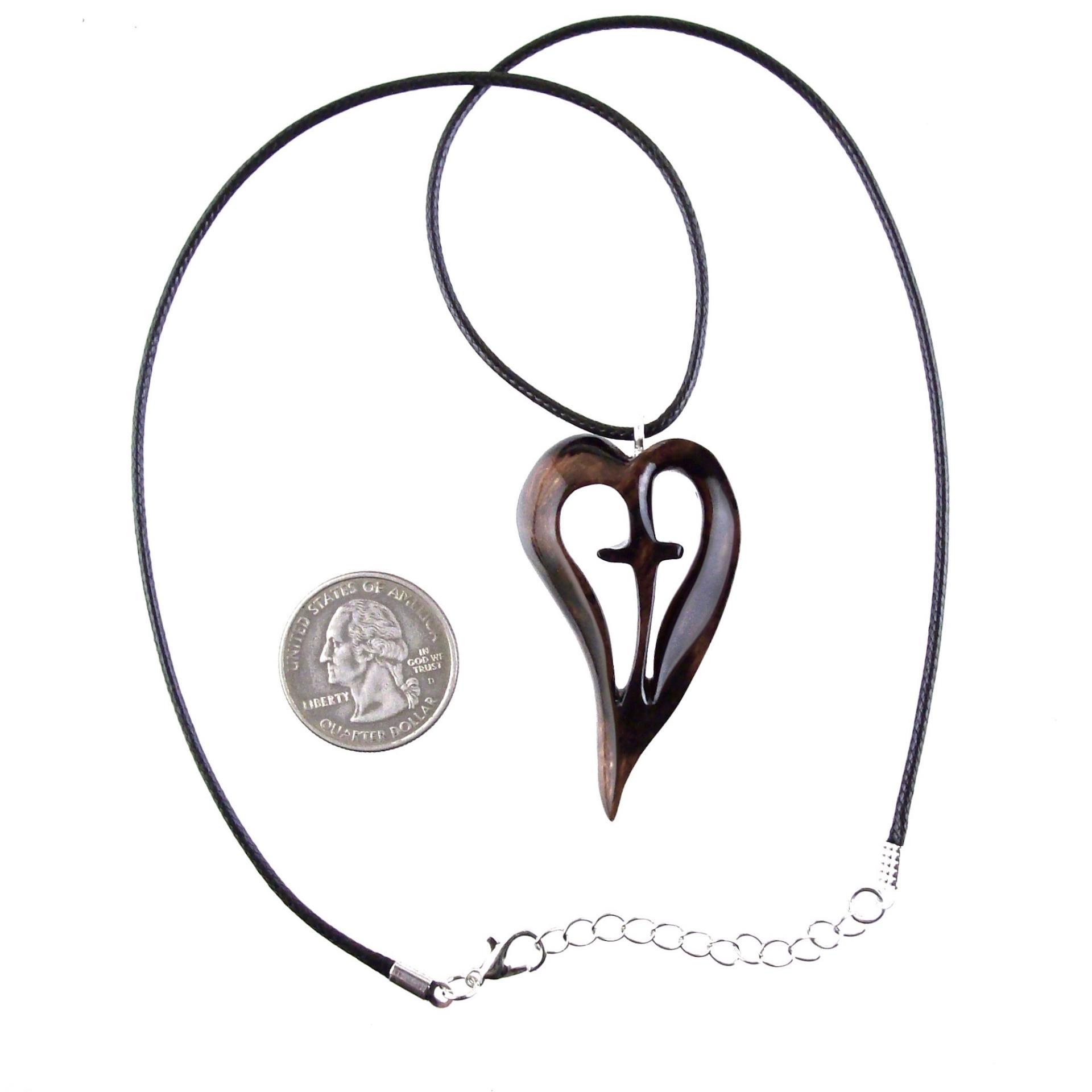Women Cross Necklace, Wooden Heart Pendant, Hand Carved Wood Cross Necklace, 5th Anniversary Gift for Her, Christian Jewelry