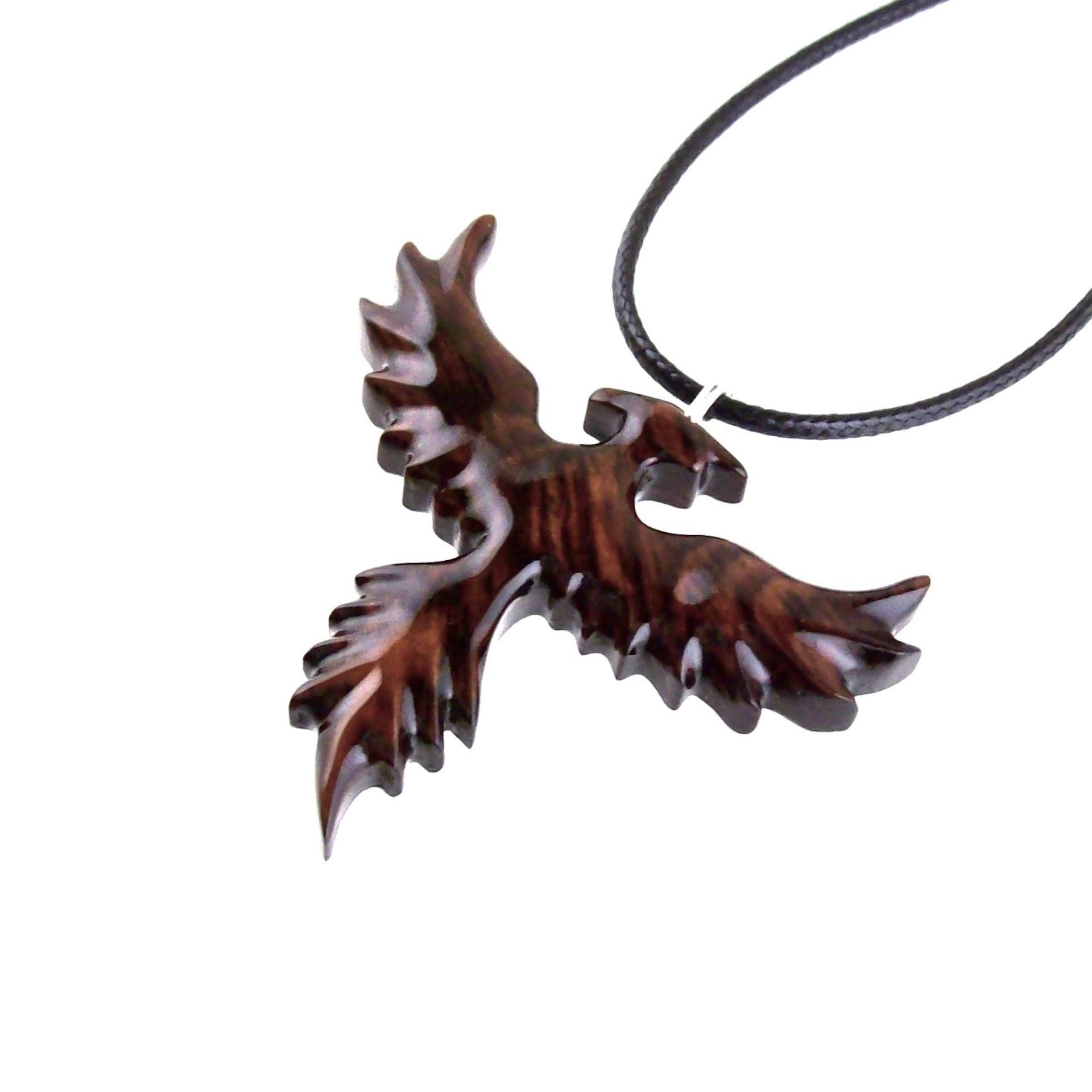 Hand Carved Phoenix Necklace, Wooden Rising Phoenix Pendant for Men or Women, Wood Firebird Necklace, Fantasy Inspirational Jewelry
