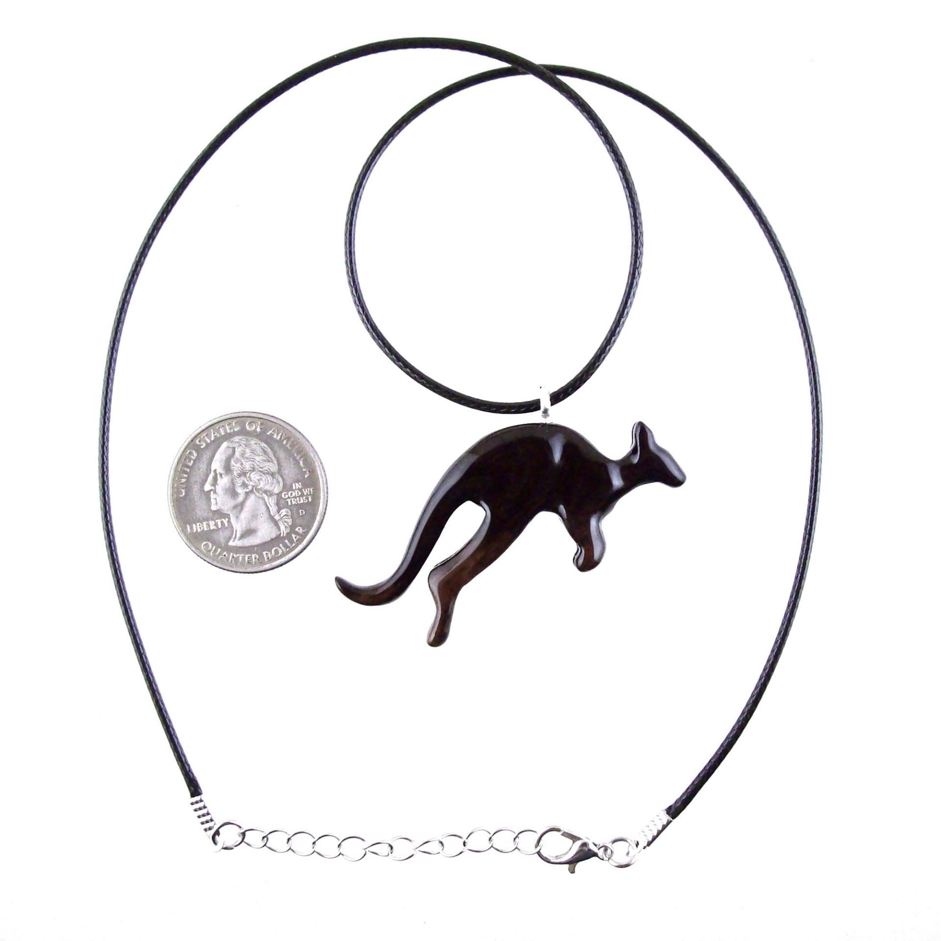 Kangaroo Necklace, Wooden Kangaroo Pendant, Hand Carved Wood Necklace, Totem Spirit Animal Jewelry, Gift for Him Her