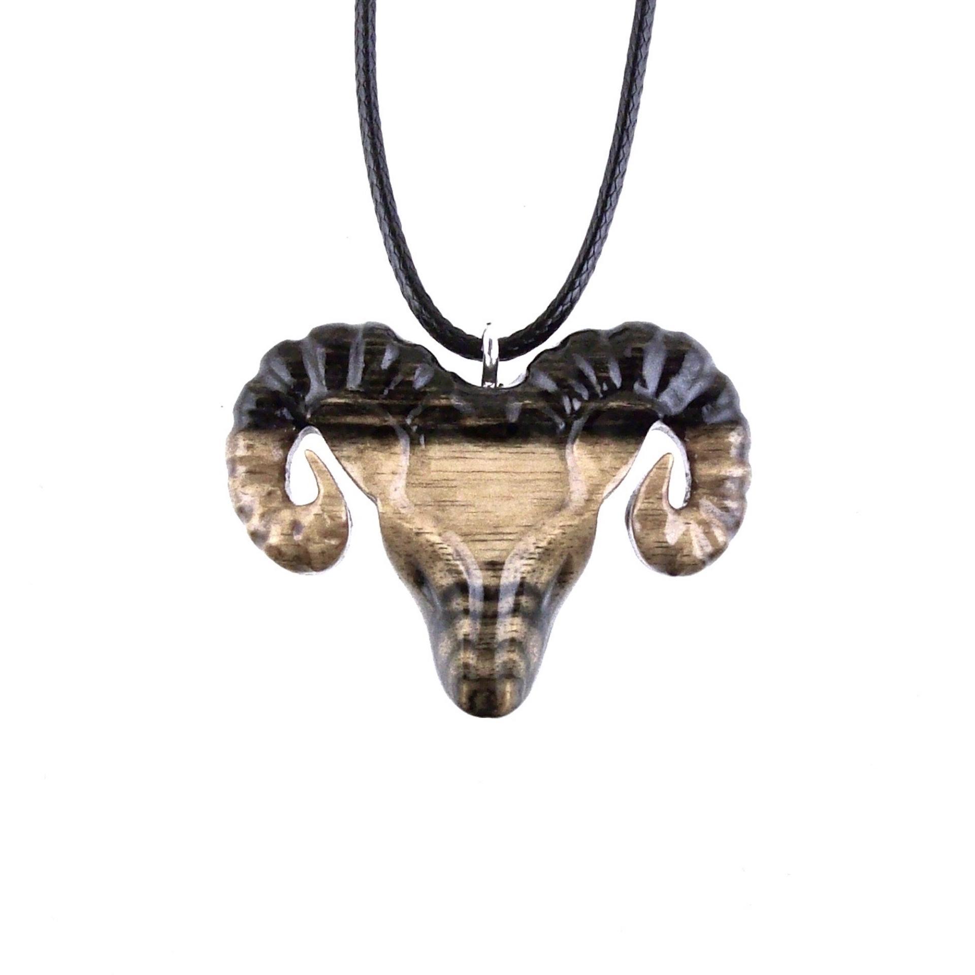 Ram Necklace, Hand Carved Wooden Ram Head Pendant, Mens Wood Necklace, Sheep Jewelry, Aries Jewelry, Gift for Him