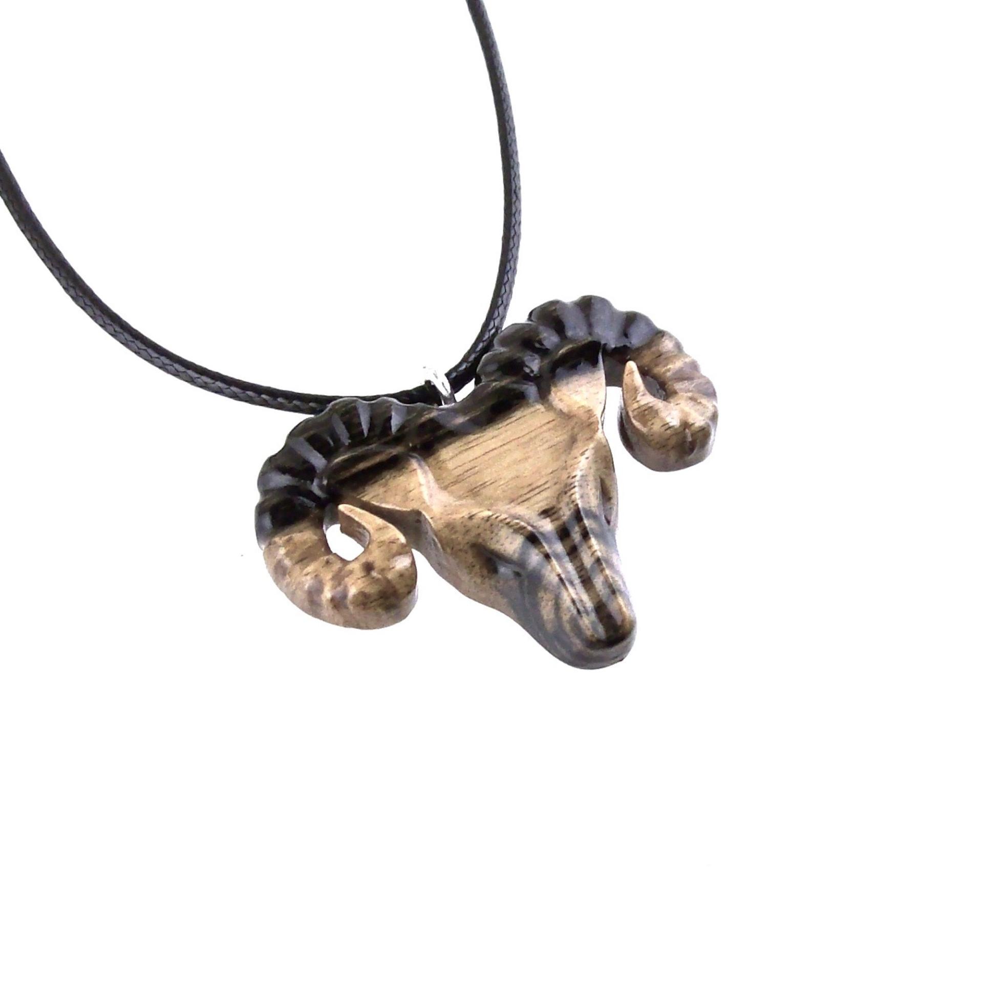 Ram Necklace, Hand Carved Wooden Ram Head Pendant, Mens Wood Necklace, Sheep Jewelry, Aries Jewelry, Gift for Him