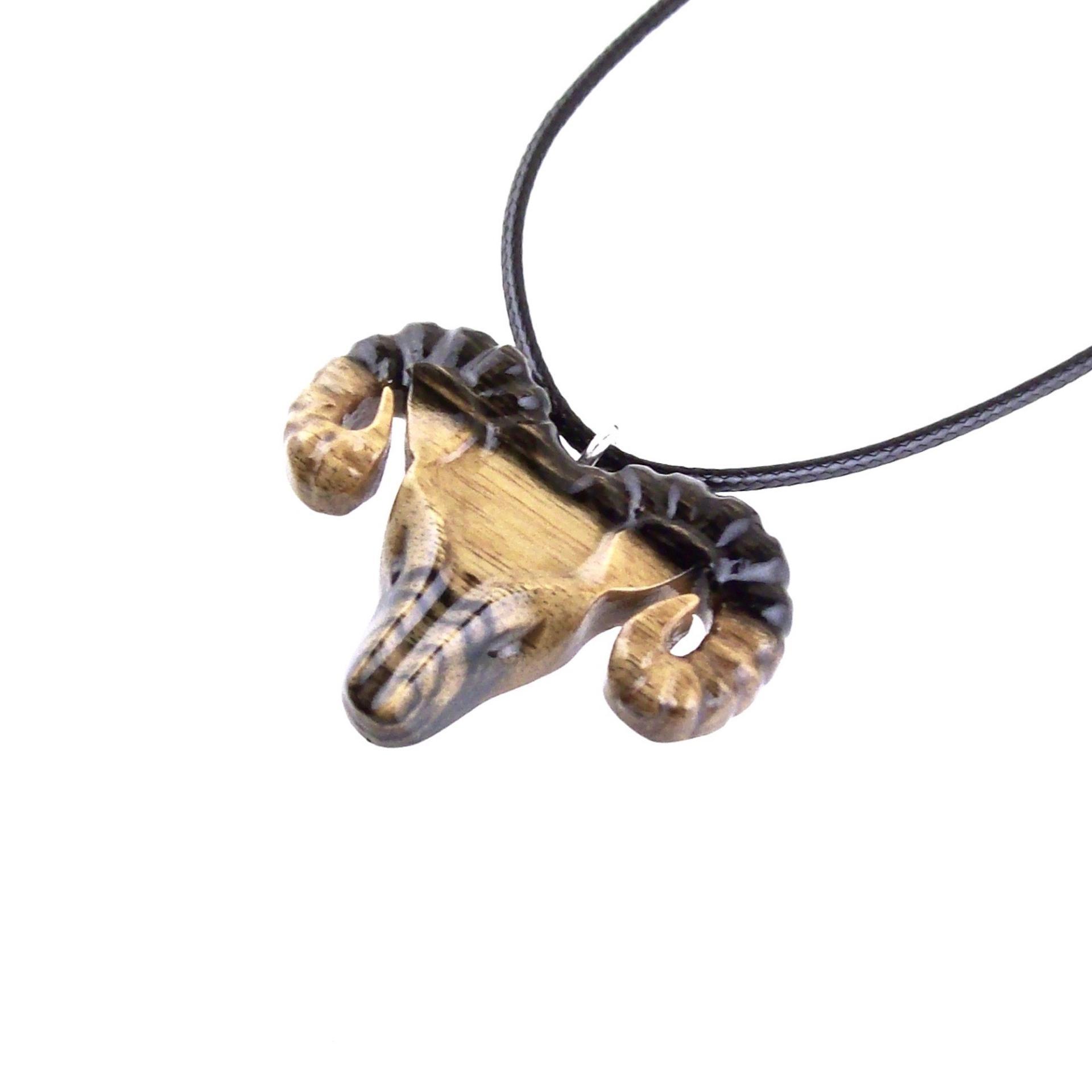 Ram Necklace, Hand Carved Wooden Ram Head Pendant, Mens Wood Necklace, Sheep Jewelry, Aries Jewelry, Gift for Him